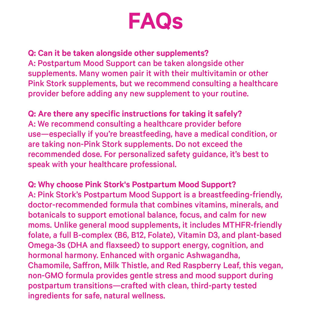 Pink Stork Postpartum Mood Support - Postnatal Hormone Balance for Women - Breastfeeding Friendly - Stress & Cognitive Support, New Mom Essentials - Ashwagandha, Chamomile, & Vitamin D, 60 Capsules Pink Stork Au supplements