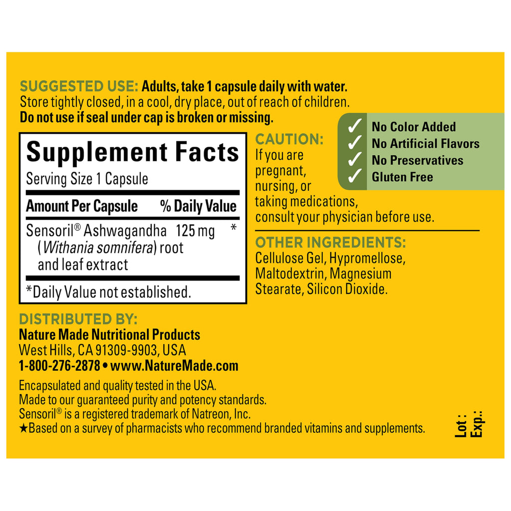 Nature Made Ashwagandha Capsules 125mg for Stress Support, Ashwagandha Supplements, 60 Capsules, 60 Day Supply Nature Made Au supplements