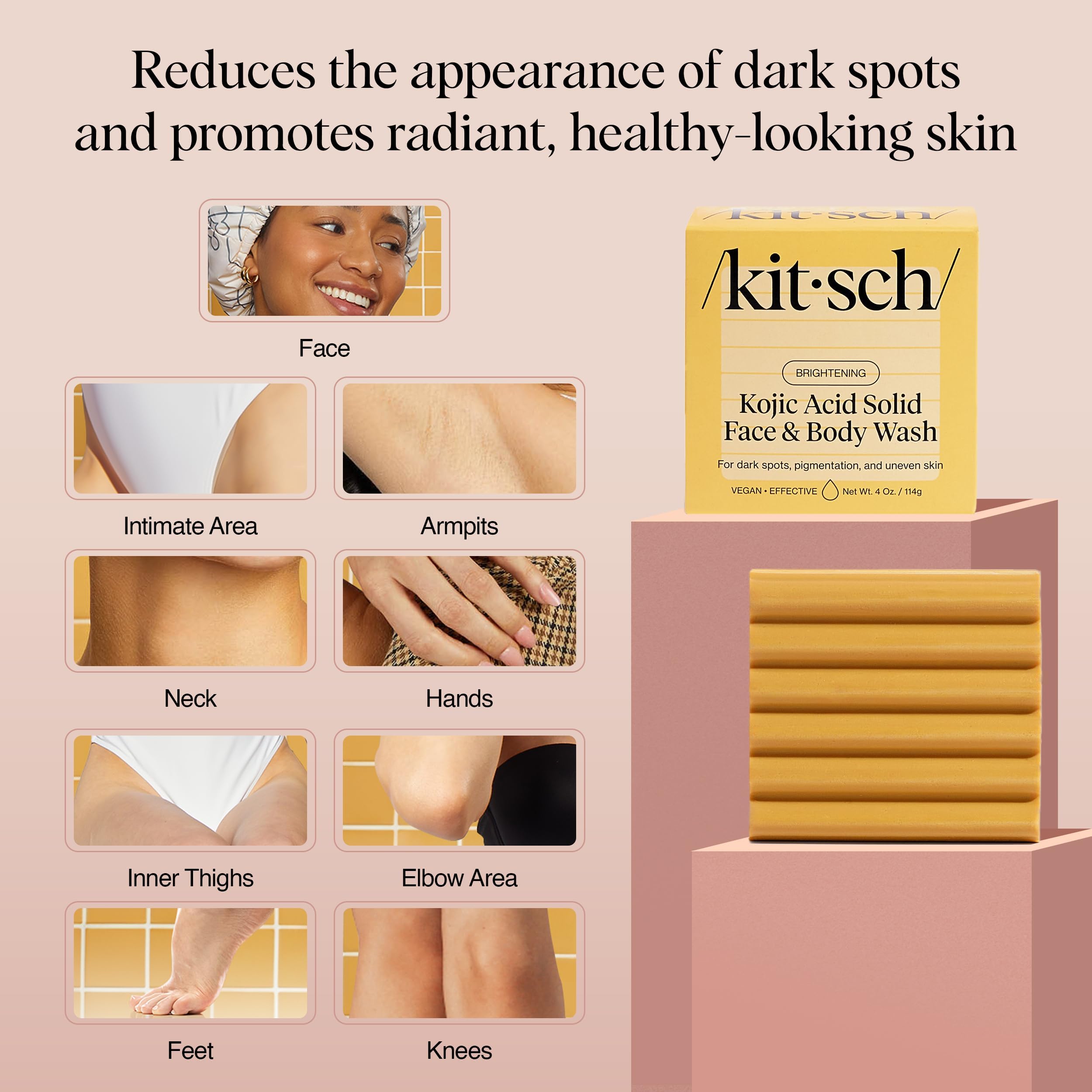 Kitsch Kojic Acid Soap – Turmeric Soap Bar with Hyaluronic Acid & Shea Butter – Brightening & Hydrating Body Wash & Face Wash for Dark Spots