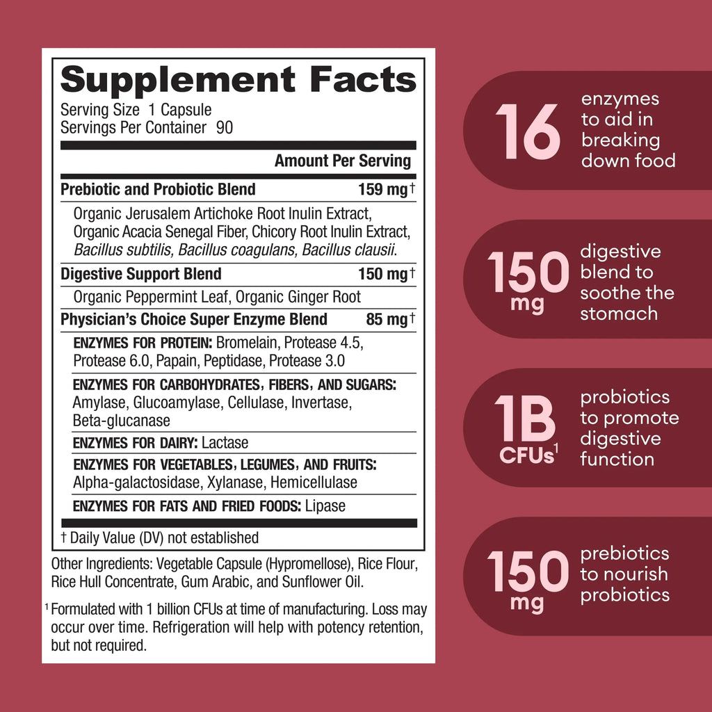 Physician's CHOICE Digestive Enzymes - Multi Enzymes, Bromelain, Organic Prebiotics Physician's CHOICE Au supplements