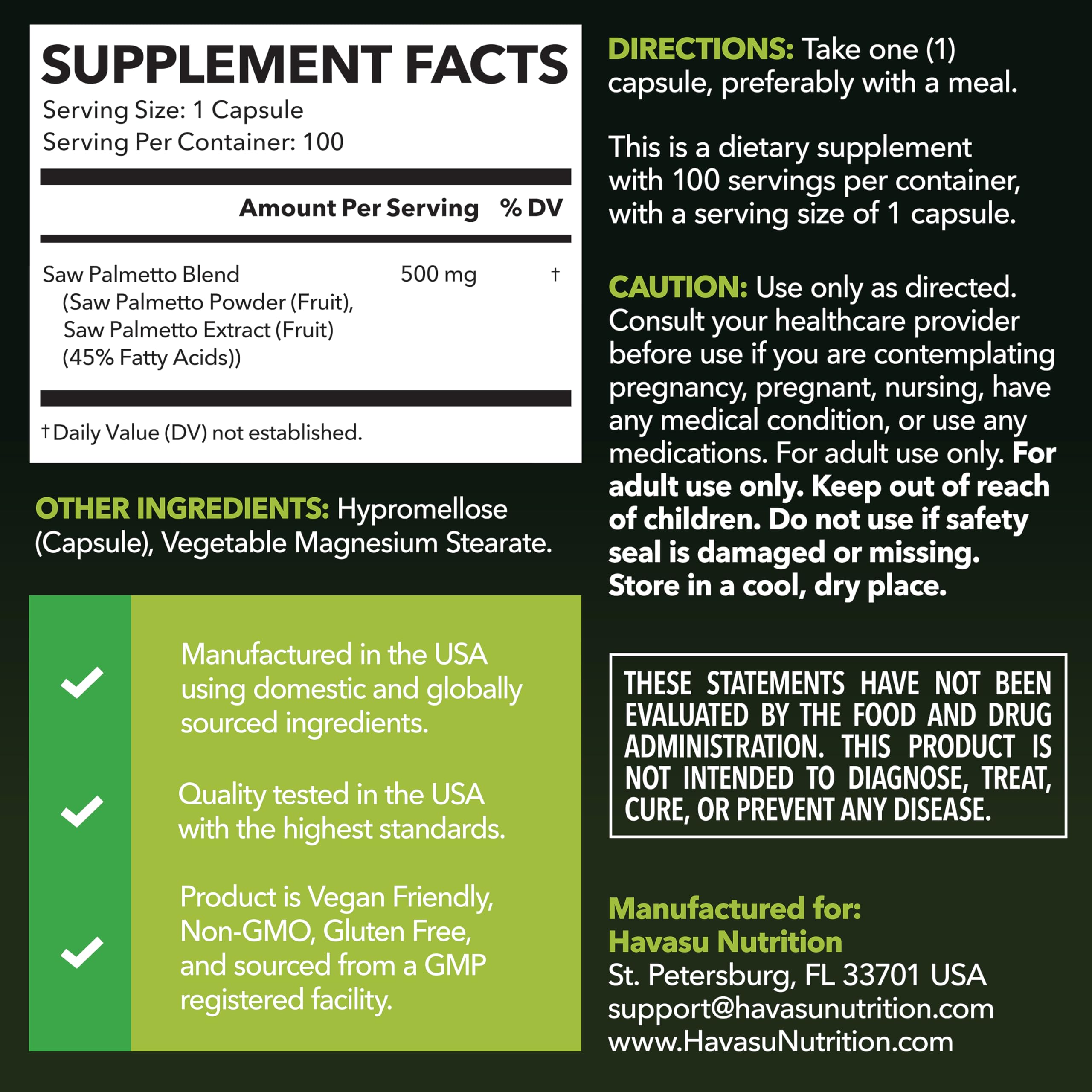 Saw Palmetto for Men Prostate Health Supplement to Promote Urinary Tract Function - 500mg Per Serving - 100 Count - DHT Blocker Hair Vitamin