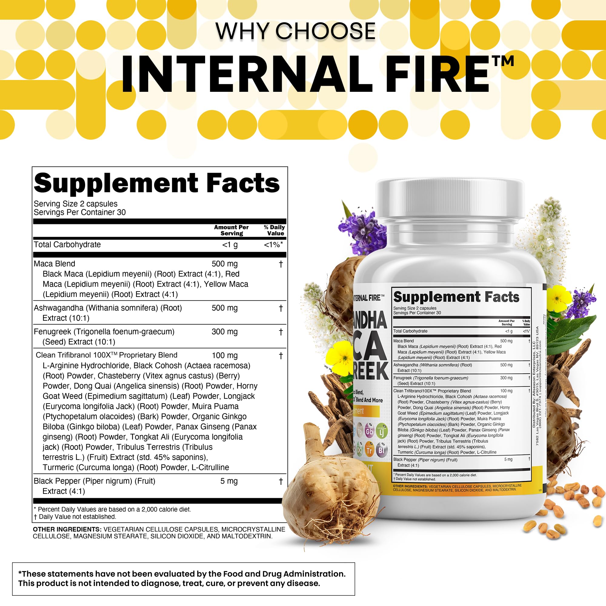 Clean Nutraceuticals Ashwagandha Maca Root Fenugreek Supplement with Tongkat Ali Ginseng - Assists with Stress, Mood & Thyroid - Ashwagandha Capsules Fenugreek Caps - 1 Pack Clean Nutraceuticals Au supplements