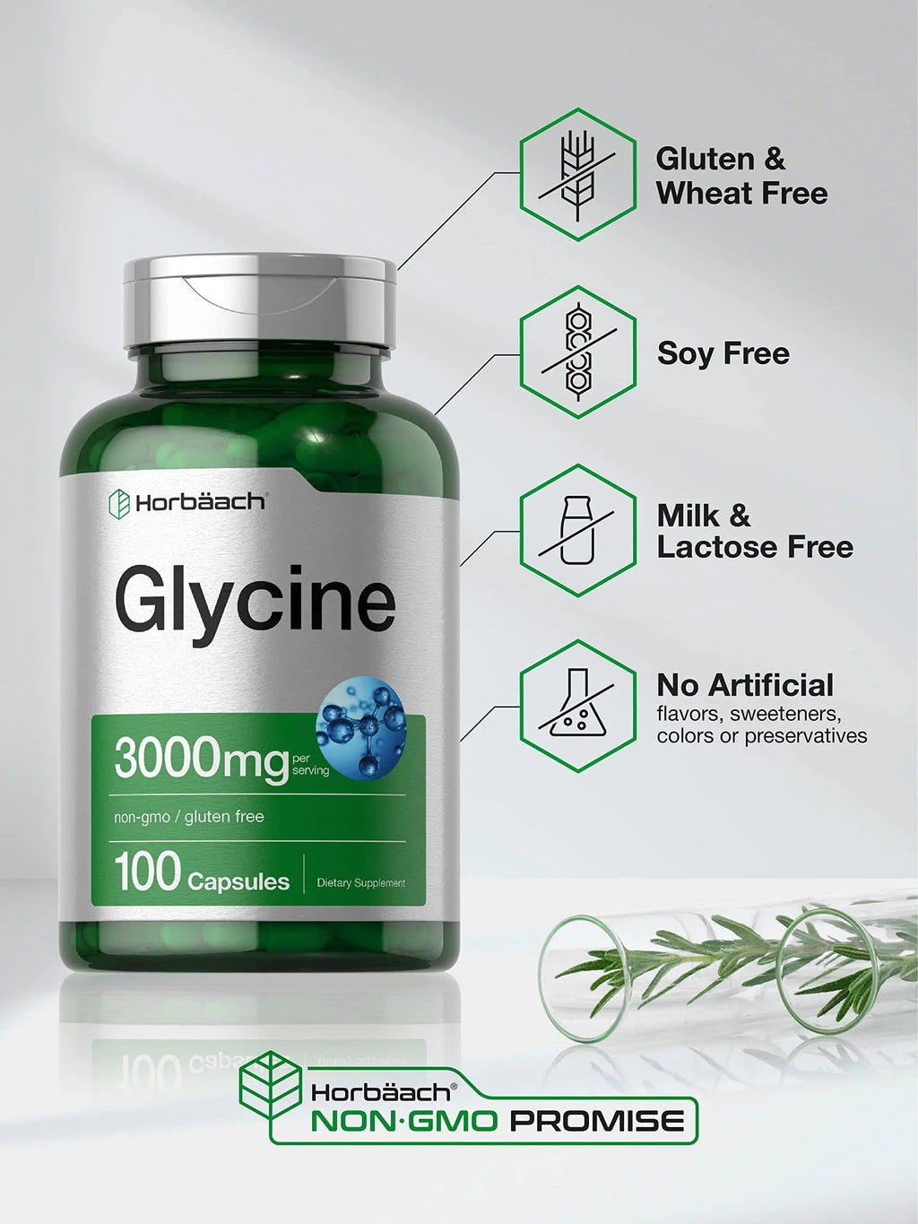 Glycine 3000 mg 100 Capsules | Non-GMO, Gluten Free Glycine Supplement | by Horbaach Horbäach Au supplements