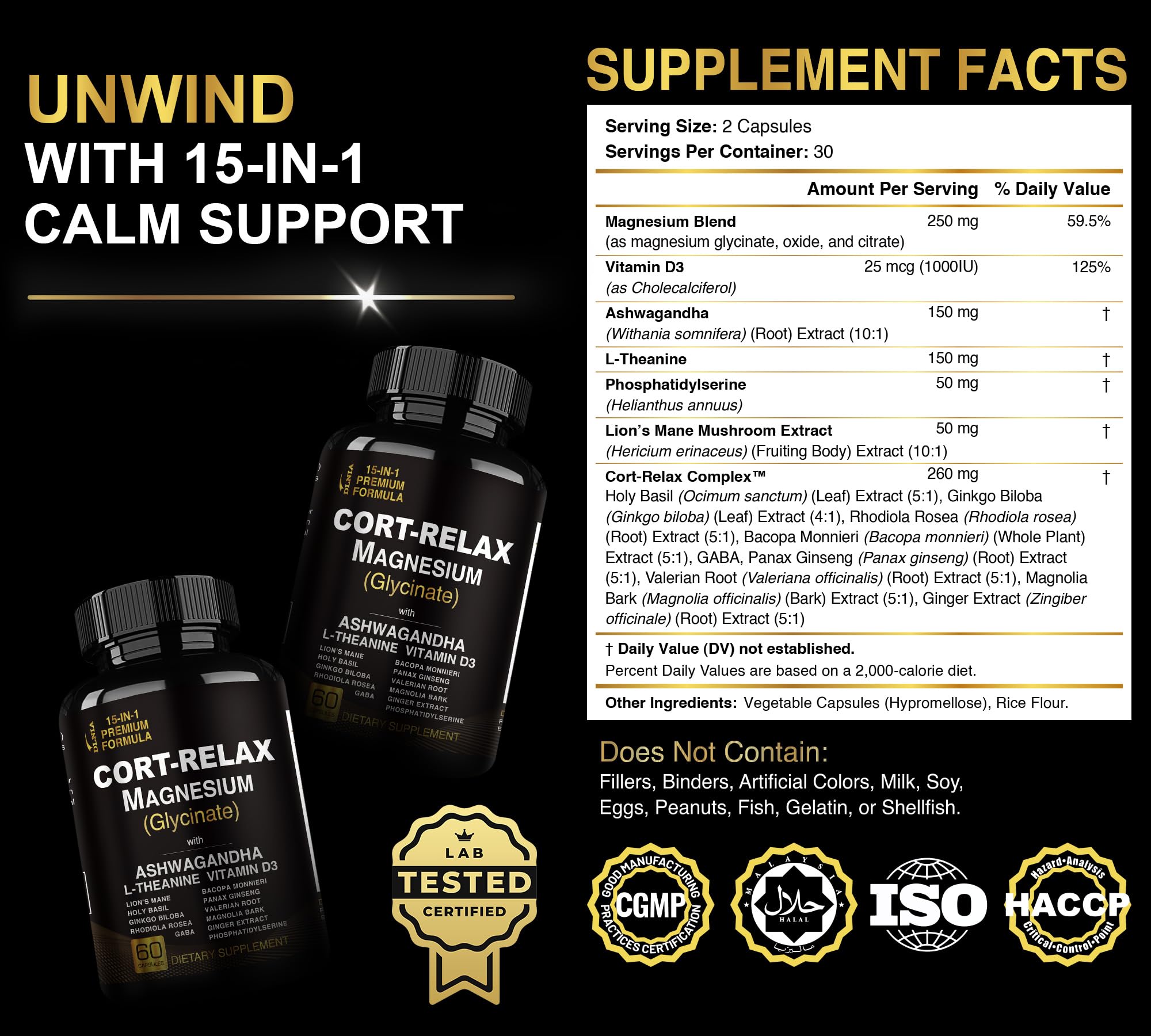 Super Calm Cortisol Supplements for Women & Men with Magnesium Glycinate, Ashwagandha, L-Theanine, Phosphatidylserine, Ginkgo & Lions Mane for Calm, Focus, Mental Clarity, Relaxation, Sleep, Energy DLNIA Au supplements