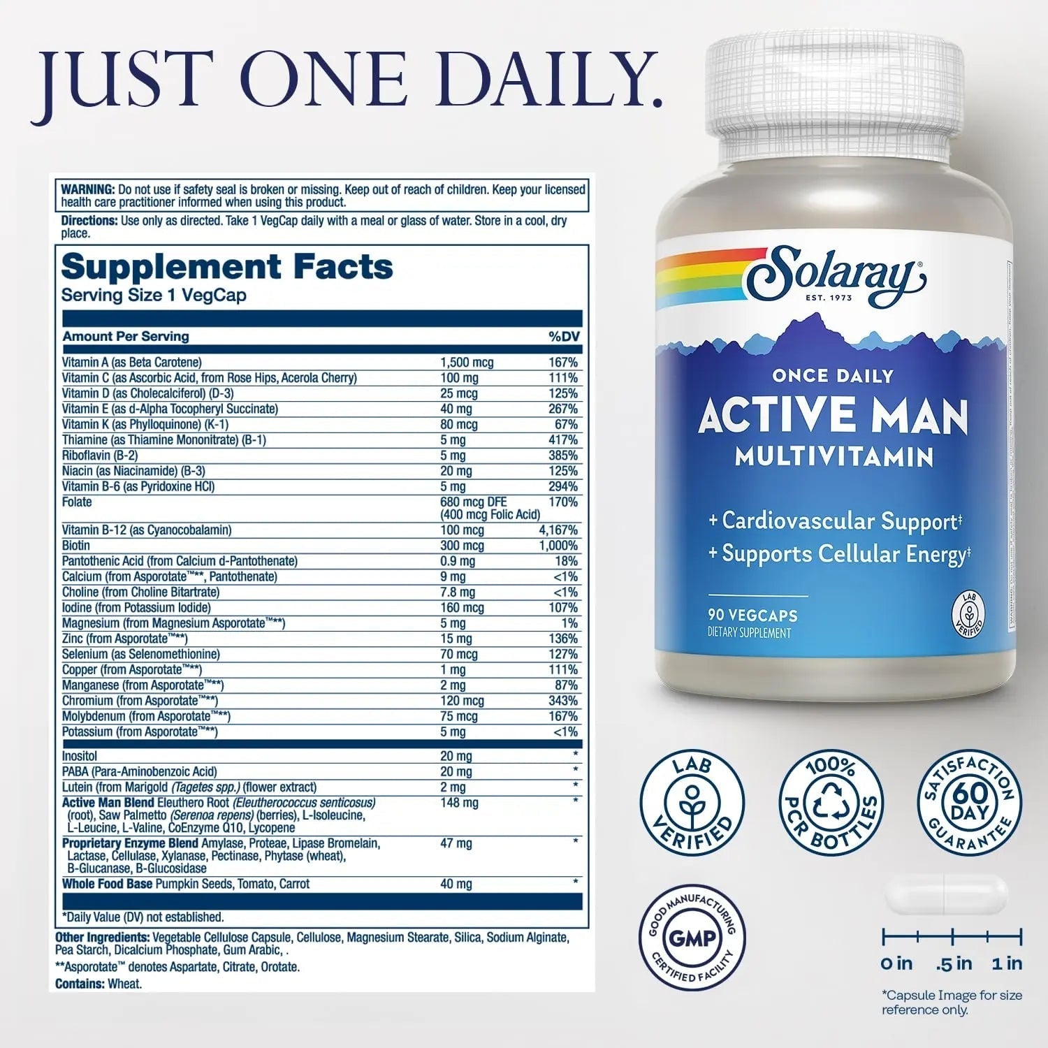 SOLARAY Once Daily Active Man Multivitamin - Cellular Energy and Immune Support Supplement w/Vitamin D, Vitamin C, B12, B6, Zinc, Lutein SOLARAY Au supplements
