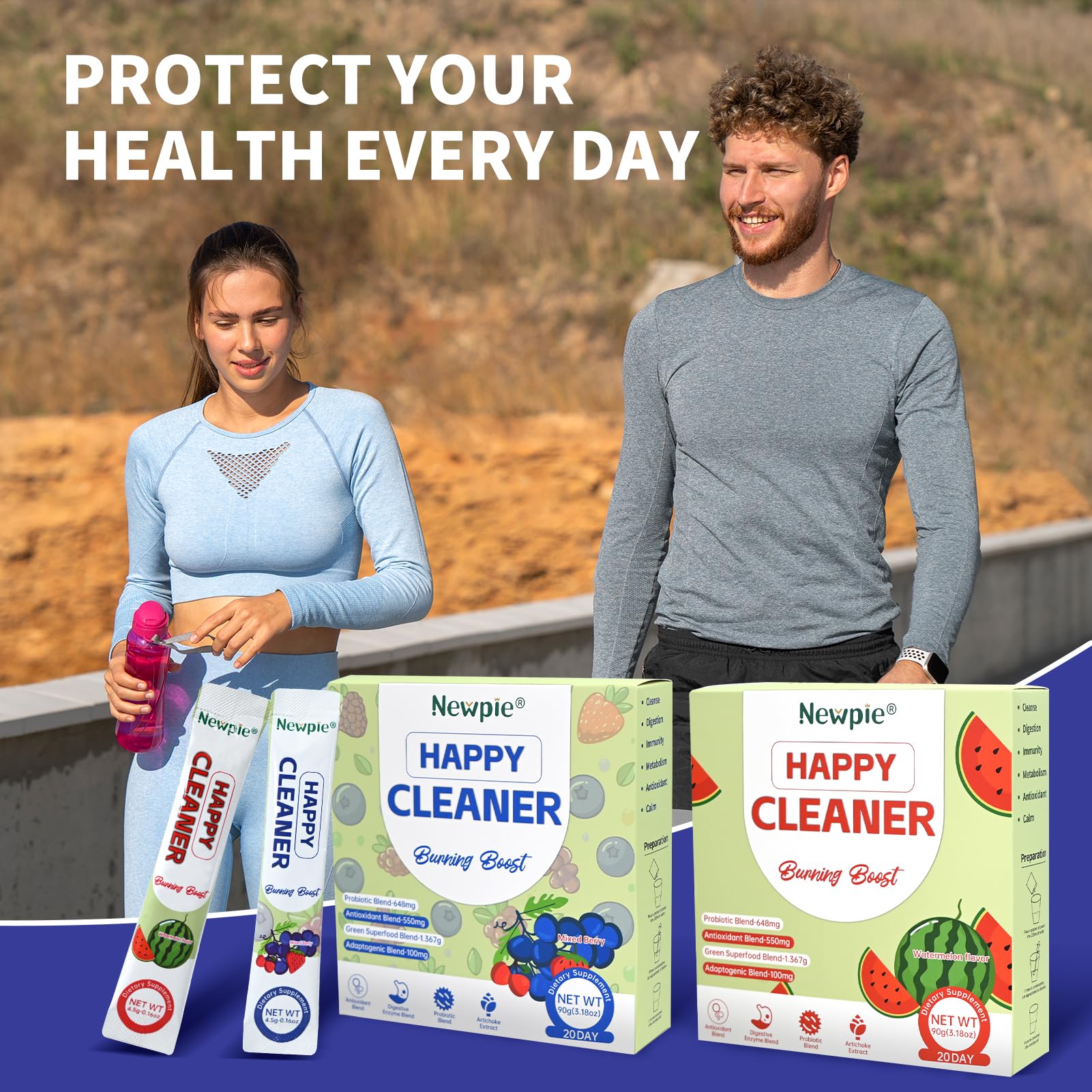 Blltzzz Newpie Superfoods Happy Cleaner Probiotic Powder,Watermelon Flavor Prebiotic & Probiotic Powder,Organic Fiber,Sugar Free,Gut Health,Natural Antioxidant