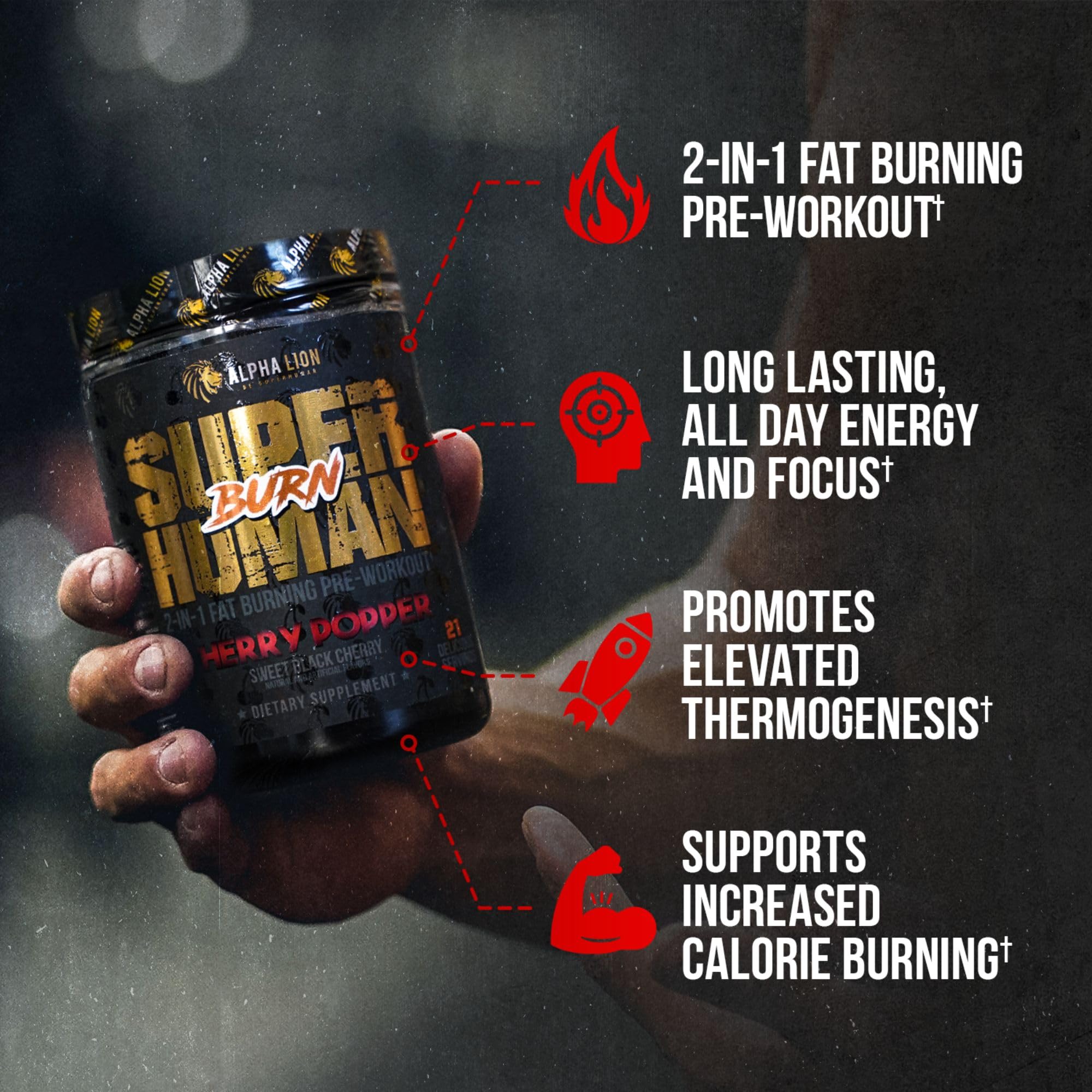 ALPHA LION Superhuman Burn – 2 in 1 Metabolism Booster Pre Workout and Thermogenic Burner for Men – Appetite Suppressant