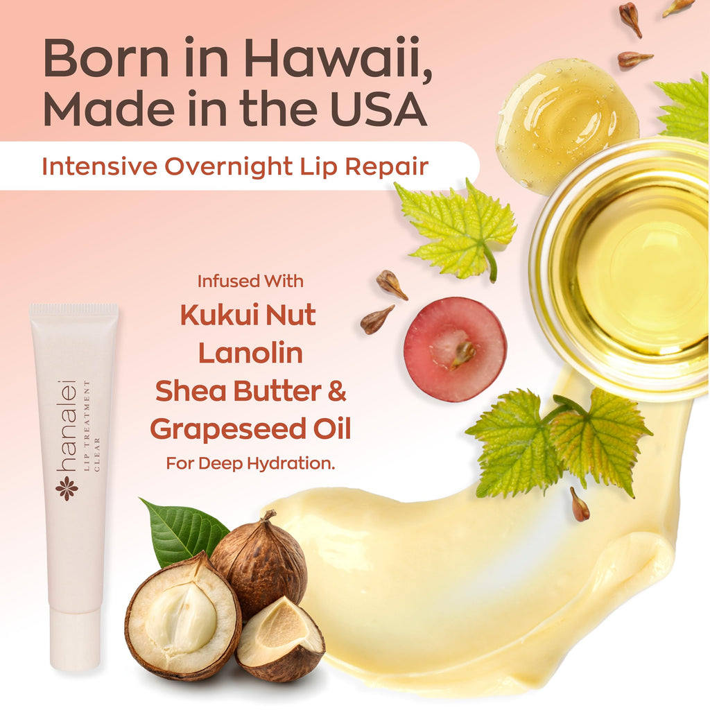 Hanalei Lip Treatment for Dry, Chapped Lips – Intensive Overnight Moisturizer with Kukui Oil