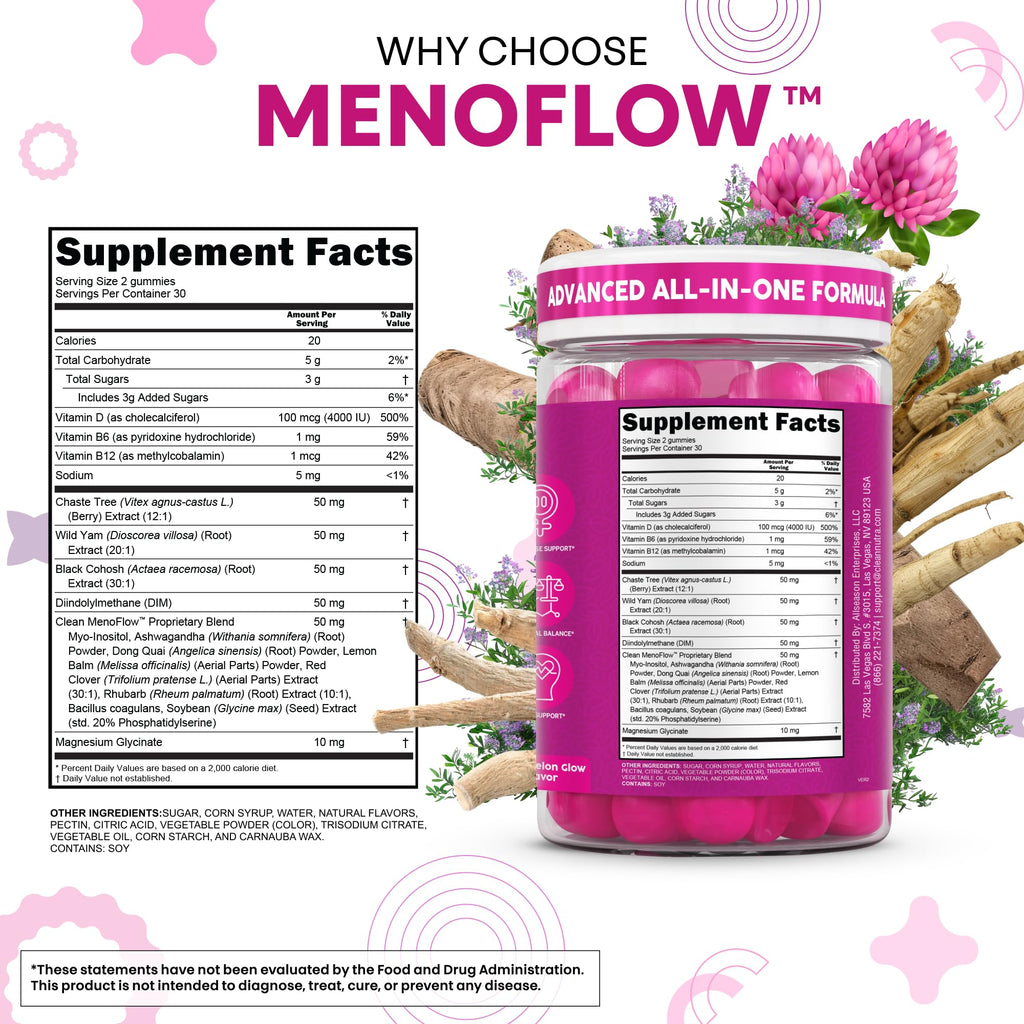 Clean Nutra Menopause Supplements for Women Chastberry Wild Yam Gummies Inositol Black Cohosh Magnesium Red Clover DIM Supplement B6 Magnesium Glycinate Glycine Vitex Hormone Balance Gummy Vitamins Clean Nutraceuticals Au supplements