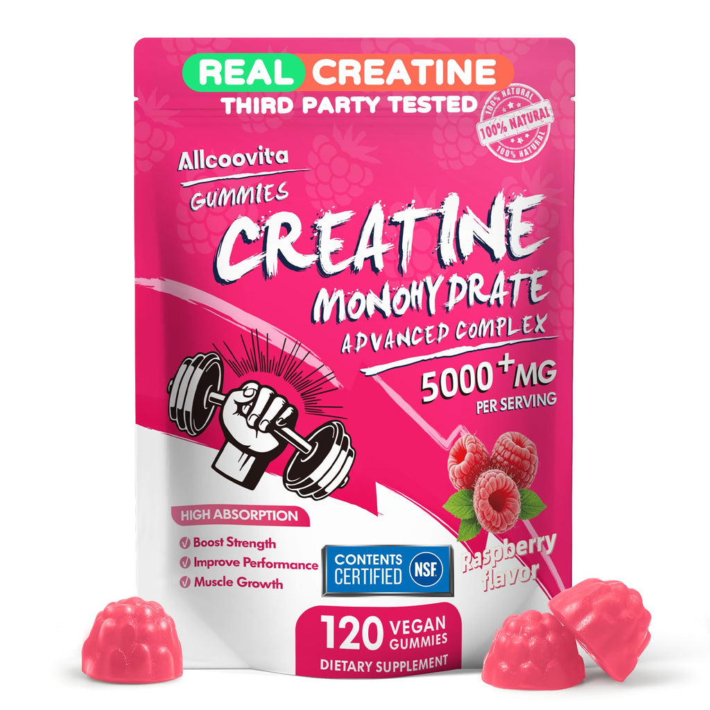 NSF Certified Creatine Gummy - Creatine Monohydrate Gummies 5000mg for Men & Women -120 Gummies Advanced Formula, Muscle Strength, Muscle Builder, Energy Boost, Pre-Workout Supplement-Raspberry Allcoovita Au supplements