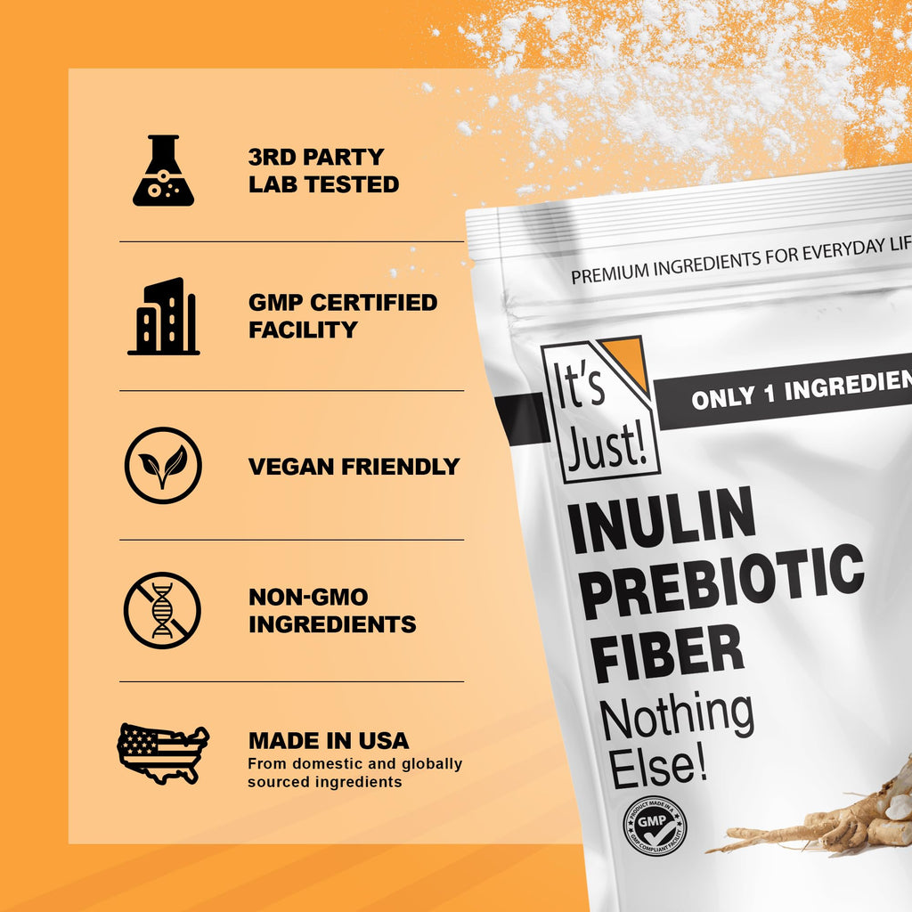 It's Just! - Inulin Prebiotic Fiber, Water Soluble, Chicory Root Powder, Promotes Gut Health, Made in USA, Product of Belgium, Vegan/Keto Friendly