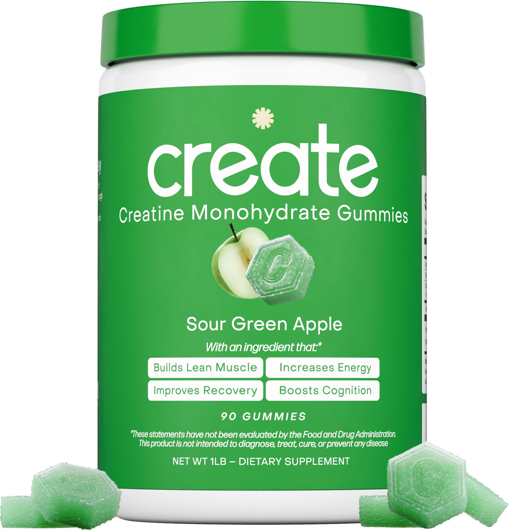 Create Creatine Monohydrate Gummies for Men & Women, Boost Focus, Strength, and Endurance, Anti-Melting Formula, Vegan, Gluten-Free, Non-GMO, 1.5g of Creatine per Gummy (Sour Green Apple) Create Au supplements