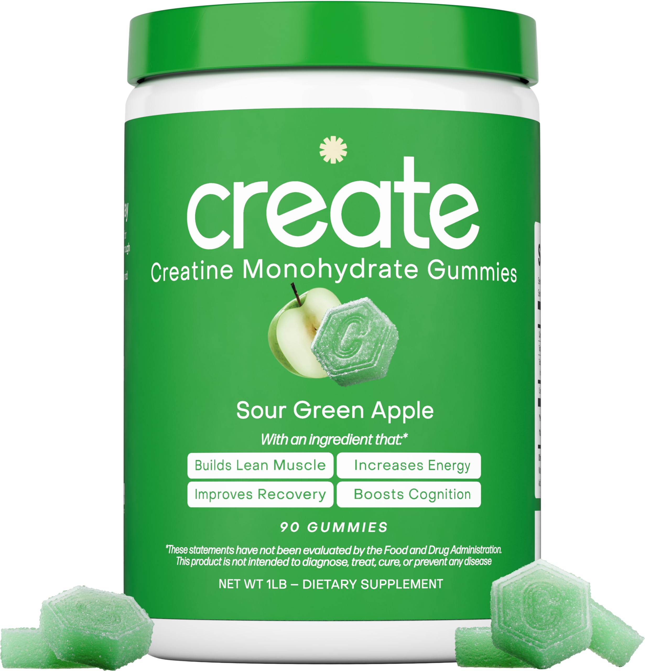 Create Creatine Monohydrate Gummies for Men & Women, Boost Focus, Strength, and Endurance, Anti-Melting Formula, Vegan, Gluten-Free, Non-GMO, 1.5g of Creatine per Gummy (Sour Green Apple) Create Au supplements
