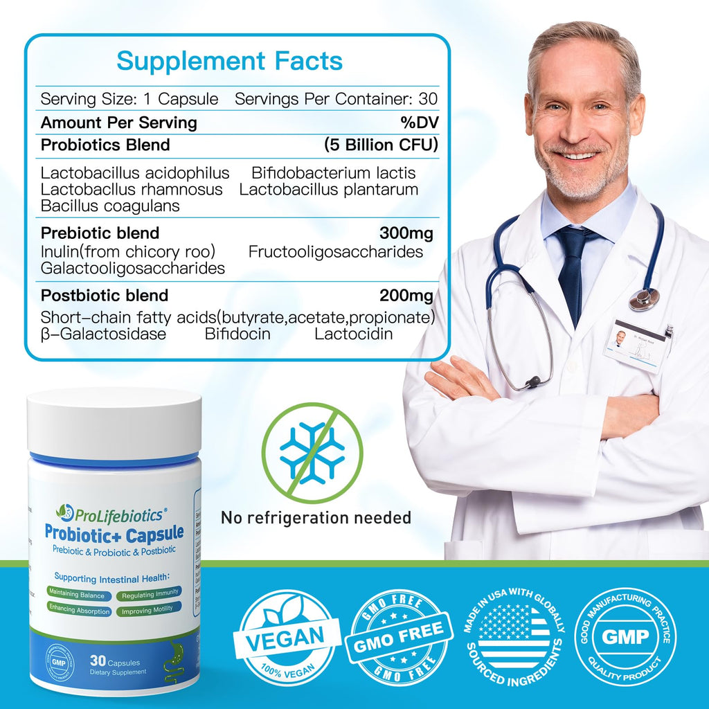 3-in-1 Probiotics for Gut and Digestive Health,Immune Support,Supplements Supporting Occasional Constipation,Diarrhea,Gas,Bloating,Delayed-Released Designed to Thrive, 30 Vegan Capsules PROLIFEBIOTICS Au supplements