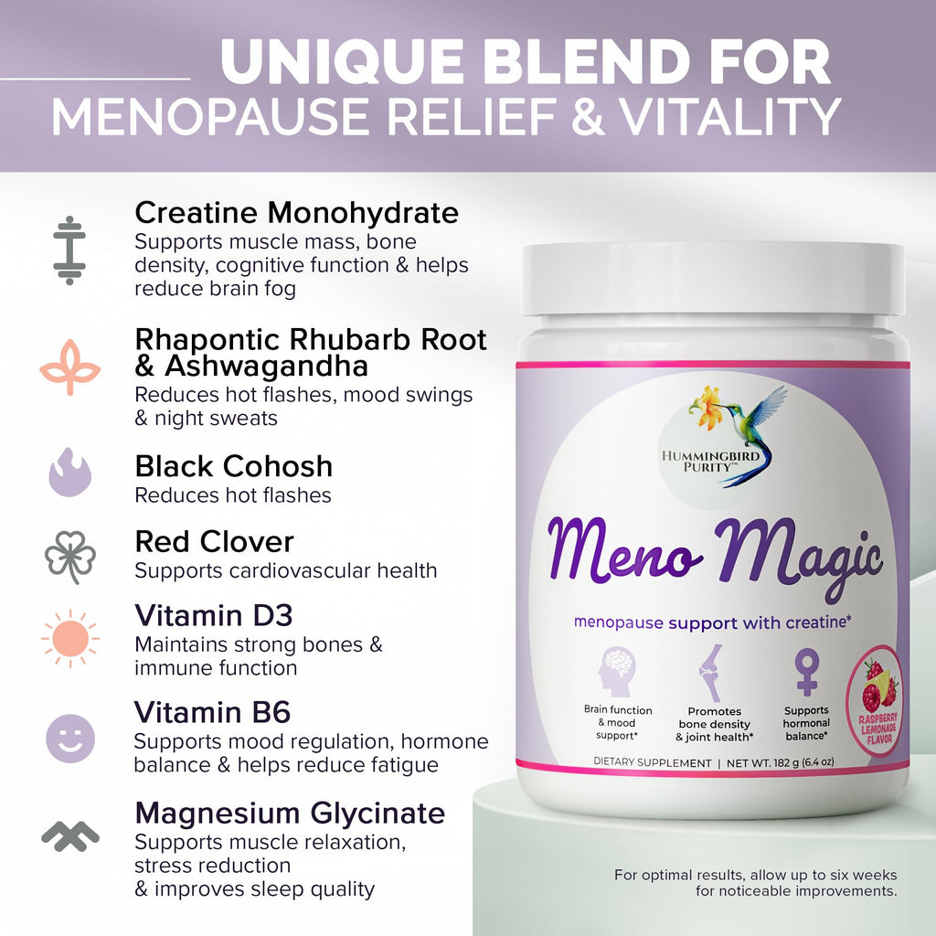 Meno Magic Menopause Support Drink – Raspberry Lemonade with Creatine, Herbs & Vitamins | 30 Servings Hummingbird Purity Au supplements