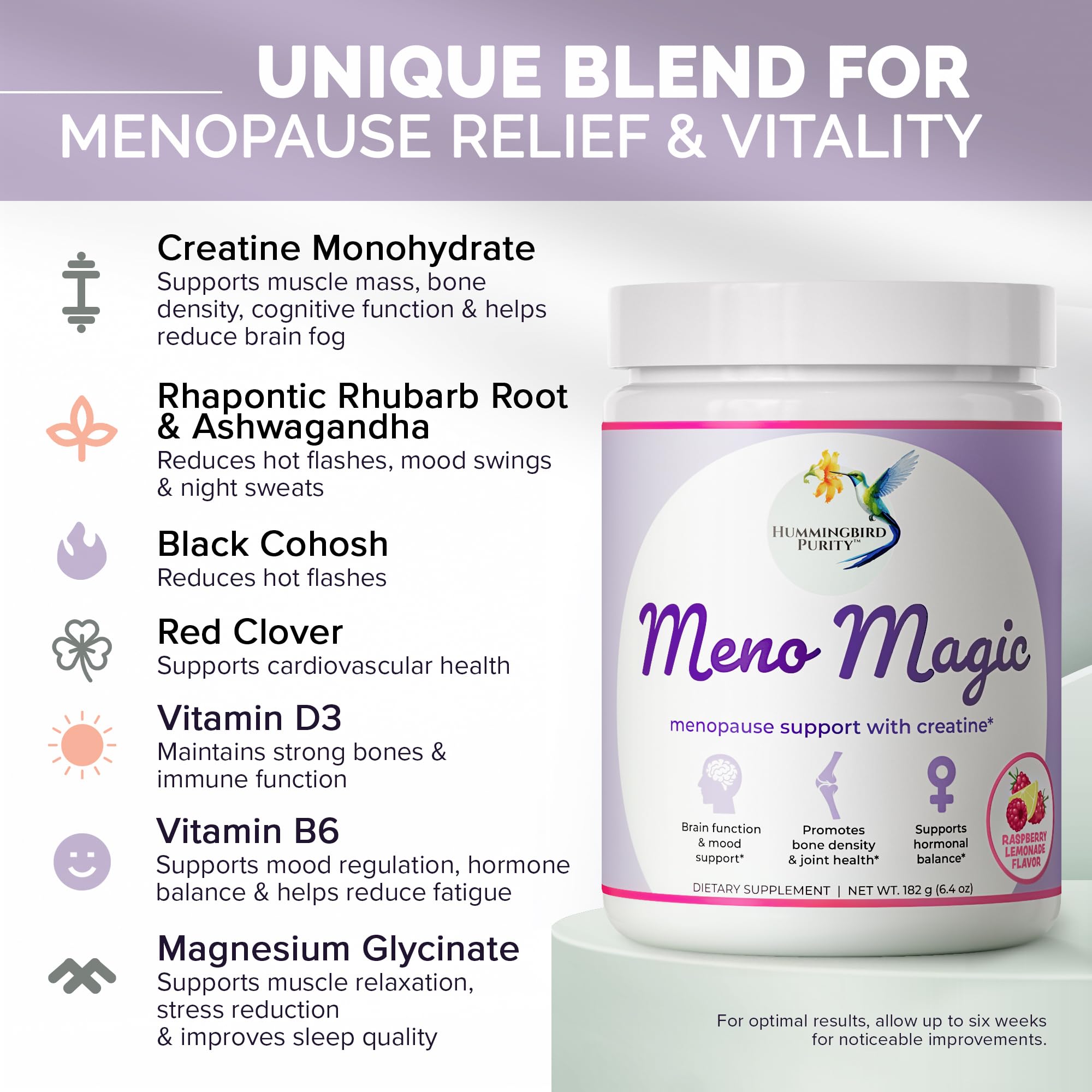 Meno Magic Menopause Support Drink – Raspberry Lemonade with Creatine, Herbs & Vitamins | 30 Servings Hummingbird Purity Au supplements