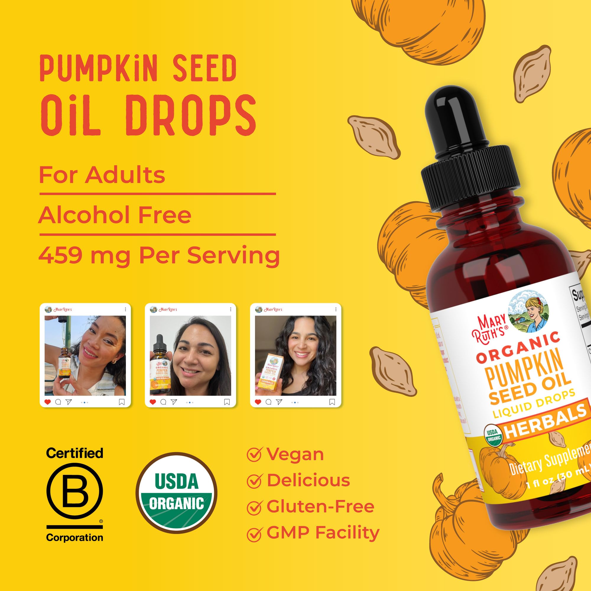 MARYRUTH'S Organics Pumpkin Seed Oil Cold Pressed | 2 Month Supply | USDA Organic Pumpkin Seed Liquid Drops for Men and Women | Urinary Health in Men