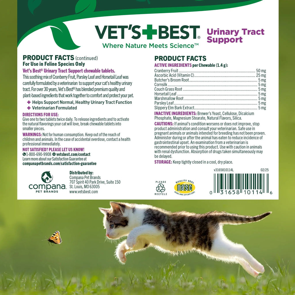 Vet's Best Cat Urinary Supplement, Urinary Tract Support Chewable for Cats, Supports A Healthy Urinary Tract in Cats, 60 Chewable Tablets Vet's Best Au supplements