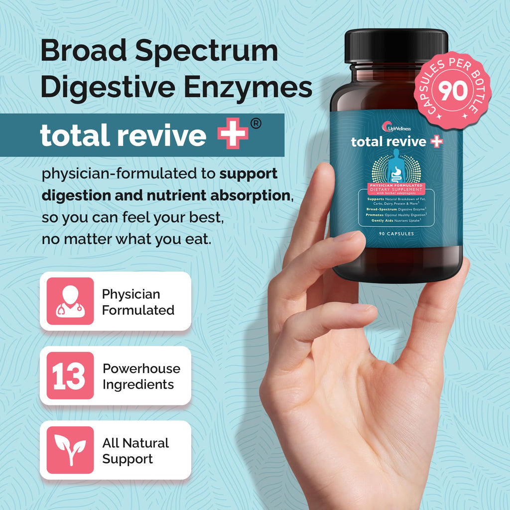 UpWellness Total Revive+ Digestive Enzymes - Broad-Spectrum Enzymes for Digestive Health - Supports Gut Health and Nutrient Absorption
