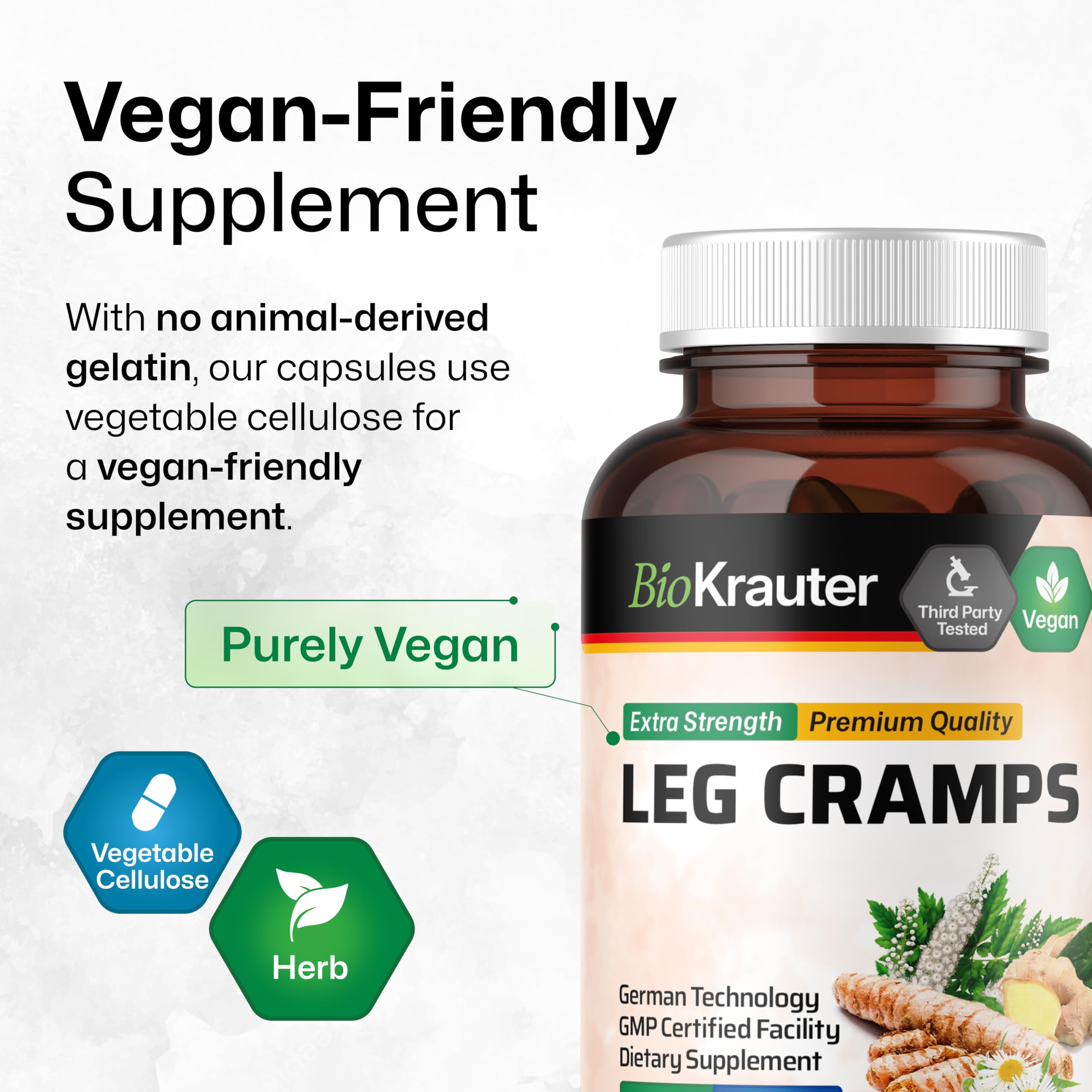 BIO KRAUTER® Magnesium Glycinate for Leg Сramps & Relax - 5-in-1 Formula Magnesium Glycinate 400mg with Turmeric, Black Cohosh, Ginger, Chamomile 1200 mg 100 Caps - No Fillers, Non-GMO, 50-Day Supply BIO KRAUTER Au supplements