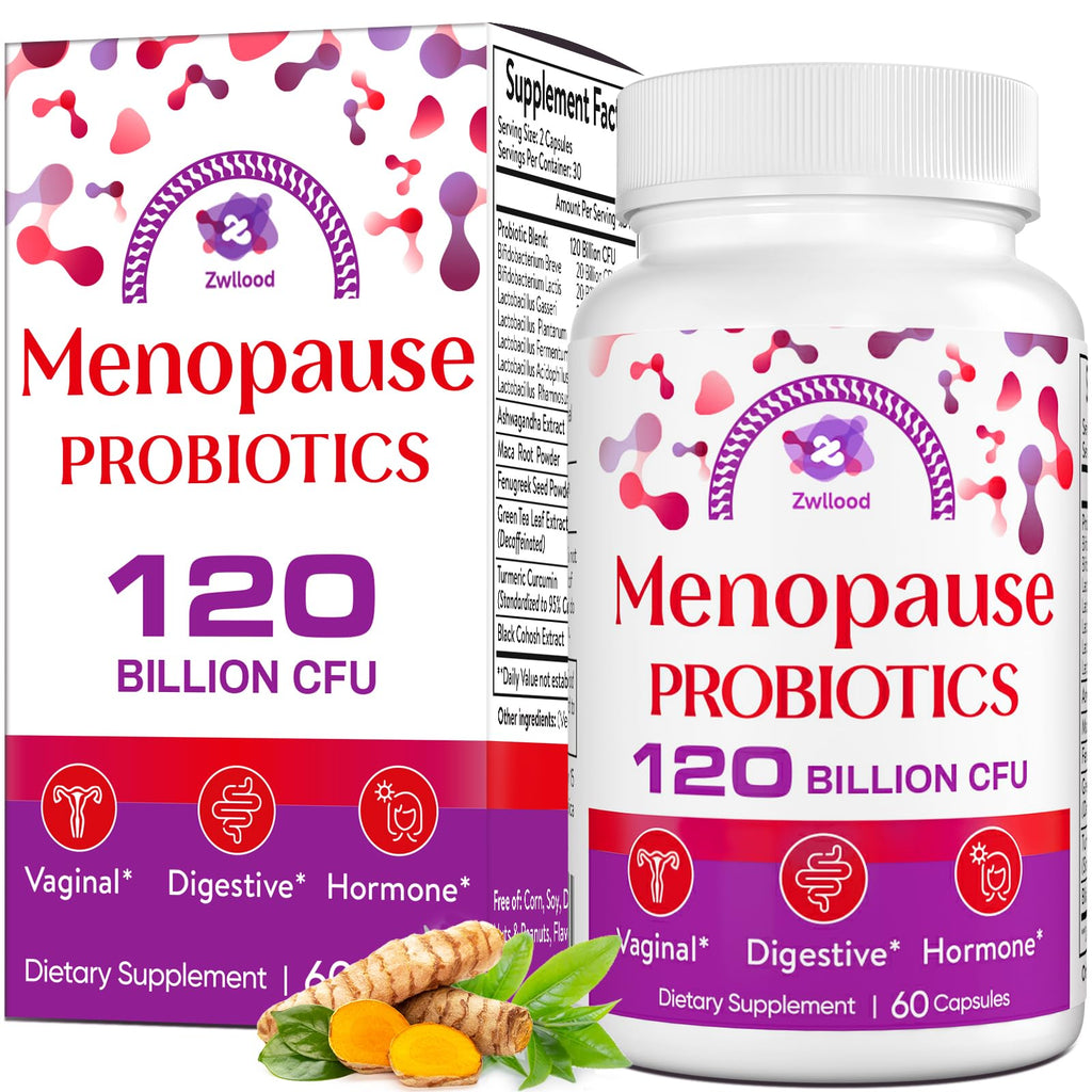 Menopause Supplements for Women, 120 Billion CFU Menopause Probiotics for Women, All-Natural Probiotic for Hot Flashes Menopause, Night Sweats, Mood Swings, Gut and Hormone - 60 Herbal Capsules Zwllood Au supplements