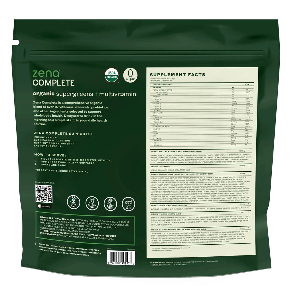 Zena Complete Organic Super Greens Powder & Multivitamin, 90+ Supergreens, Fruits, Veggies, Pre & Probiotics, Watermelon Citrus Flavor Zena Nutrition Au supplements