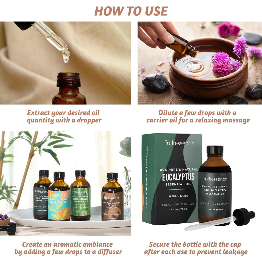 Folkulture Eucalyptus Essential Oil for Diffuser - 4 Fl Oz - 100% Pure, Natural and Undilluted Essential Oil Folkulture Au supplements