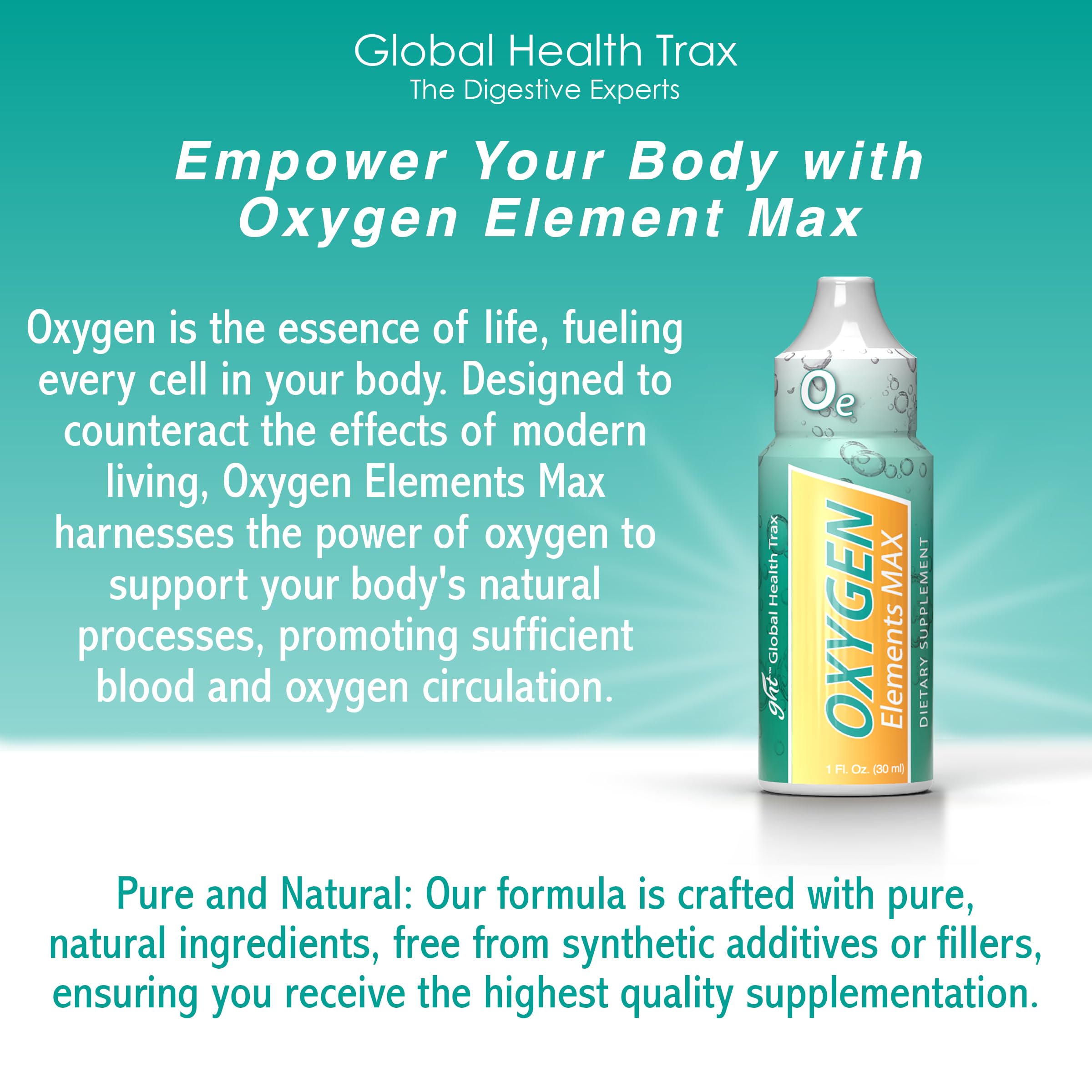 GHT Oxygen Elements Max Liquid Oxygen Drops in 1 Ounce Bottle, Portable Supplement - Bolster Endurance and Stamina, Cleanse Cells (3 Pack) ght Global Health Trax Au supplements