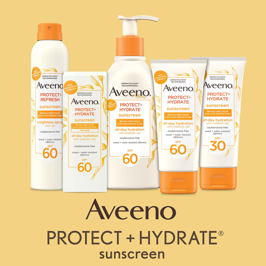 Aveeno Protect + Hydrate Moisturizing Body Sunscreen Lotion with Broad Spectrum SPF 60 & Prebiotic Oat, Weightless & Refreshing Feel