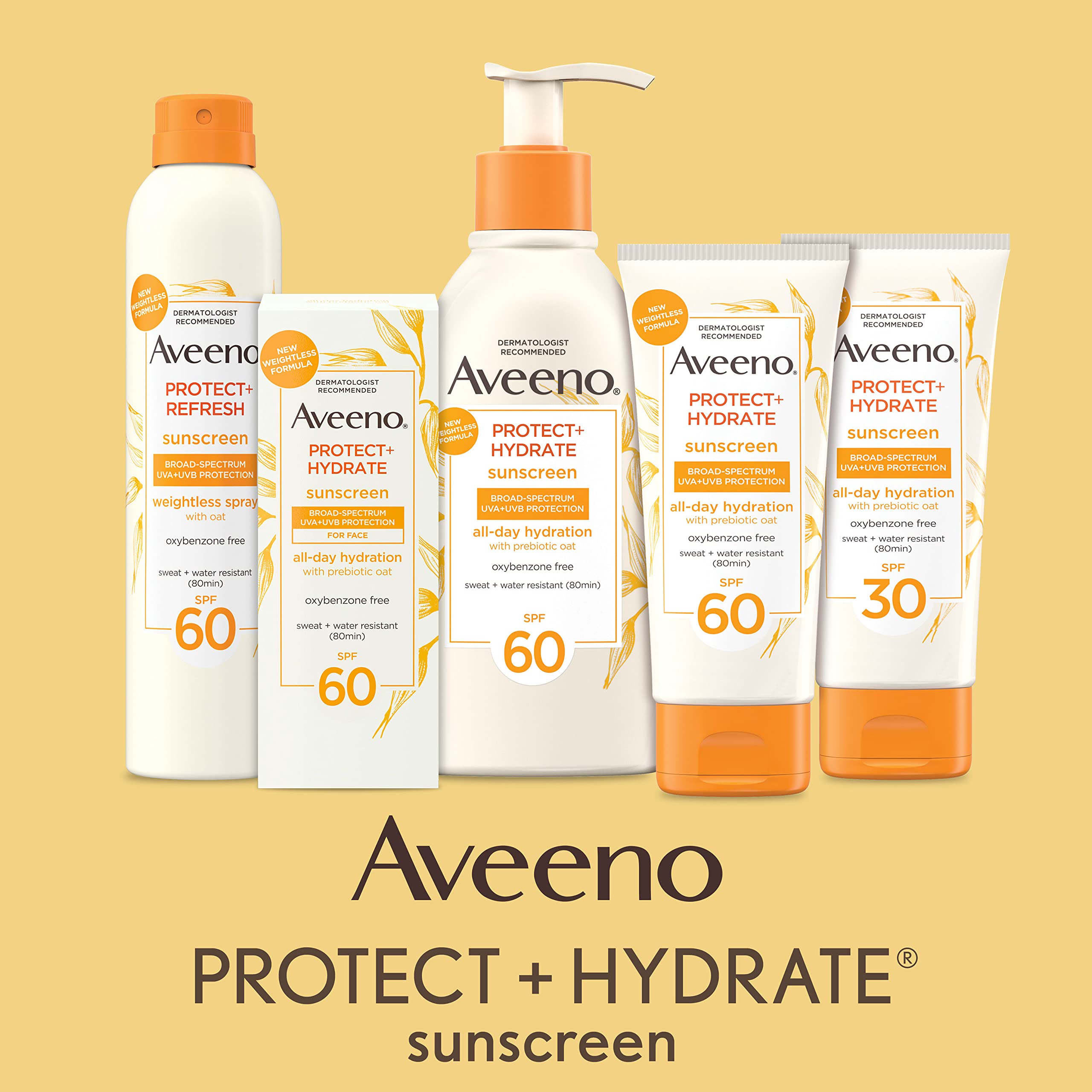Aveeno Protect + Hydrate Moisturizing Body Sunscreen Lotion with Broad Spectrum SPF 60 & Prebiotic Oat, Weightless & Refreshing Feel
