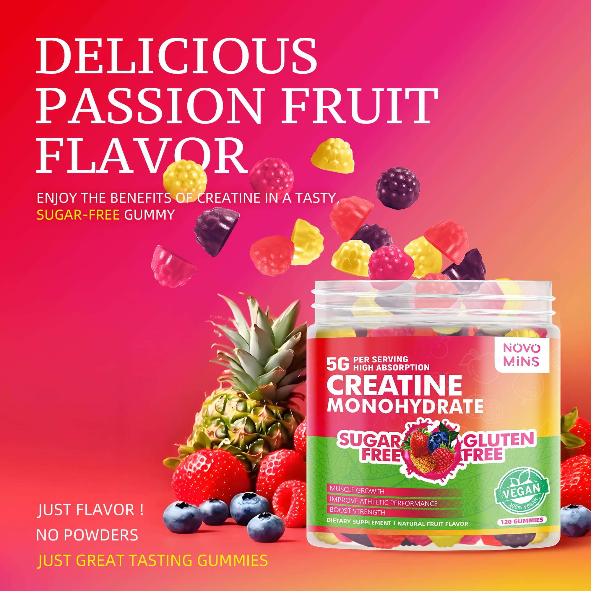 NSF Certified Creatine Gummy - Creatine Monohydrate Gummies 5000mg for Men & Women, Chewables Creatine Monohydrate for Muscle Strength, Muscle Builder, Energy Boost, Pre-Workout Supplement(120 Count) novomins Au supplements