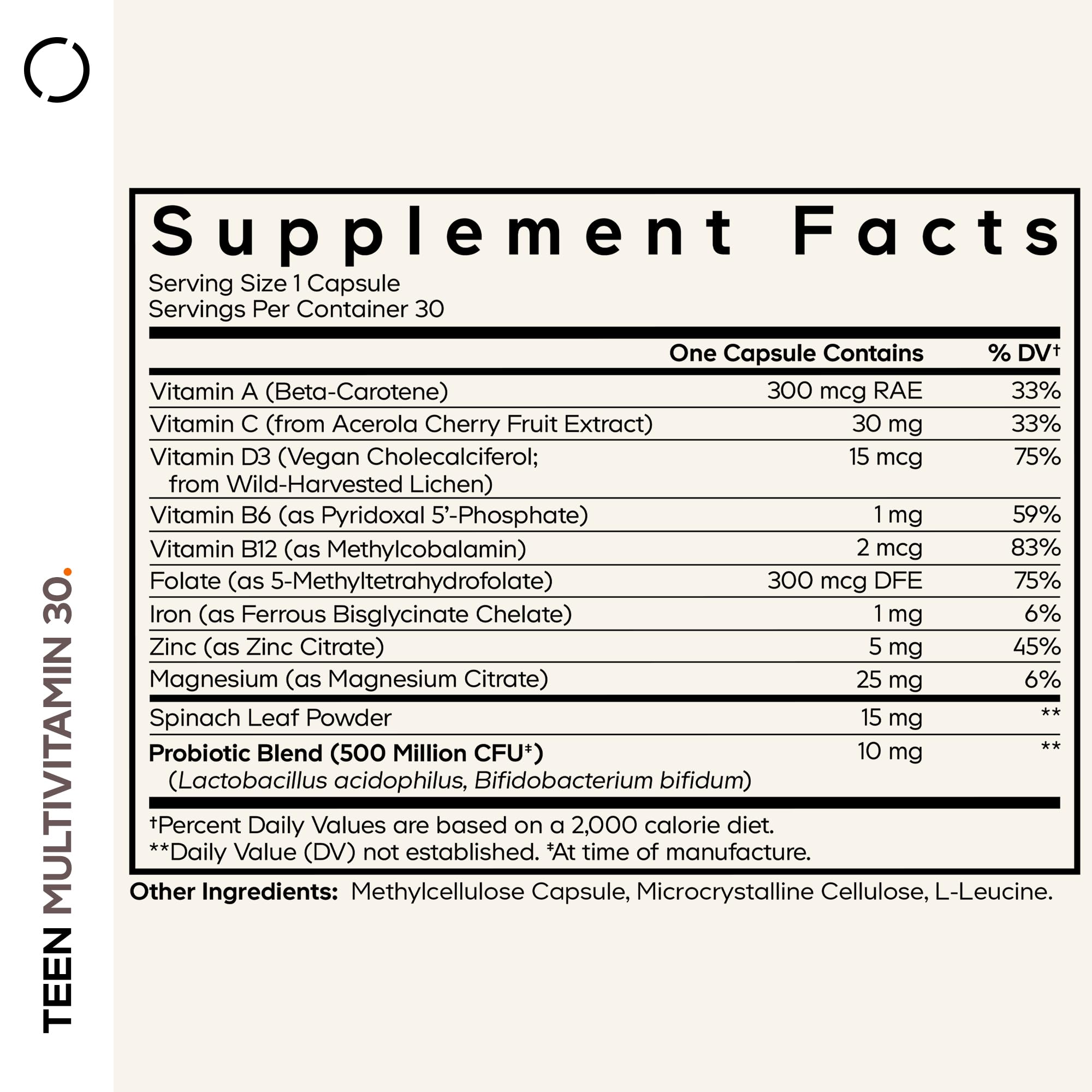 Codeage Teen Multivitamin - Vitamins A, C, D3, B6, B12, Folate, Zinc, Magnesium, Iron, Probiotics, Fermented Spinach - Multivitamins for Teenage Boys and Girls - Non-GMO, Gluten-Free - 30 Capsules Codeage Au supplements