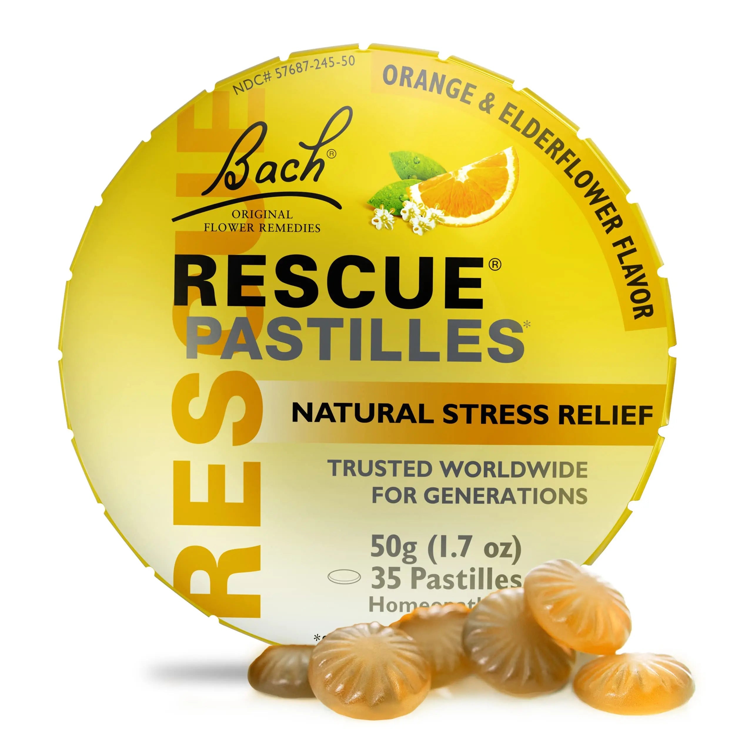 Bach RESCUE PASTILLES, Orange and Elderflower Flavor, Natural Stress RESCUE Au supplements