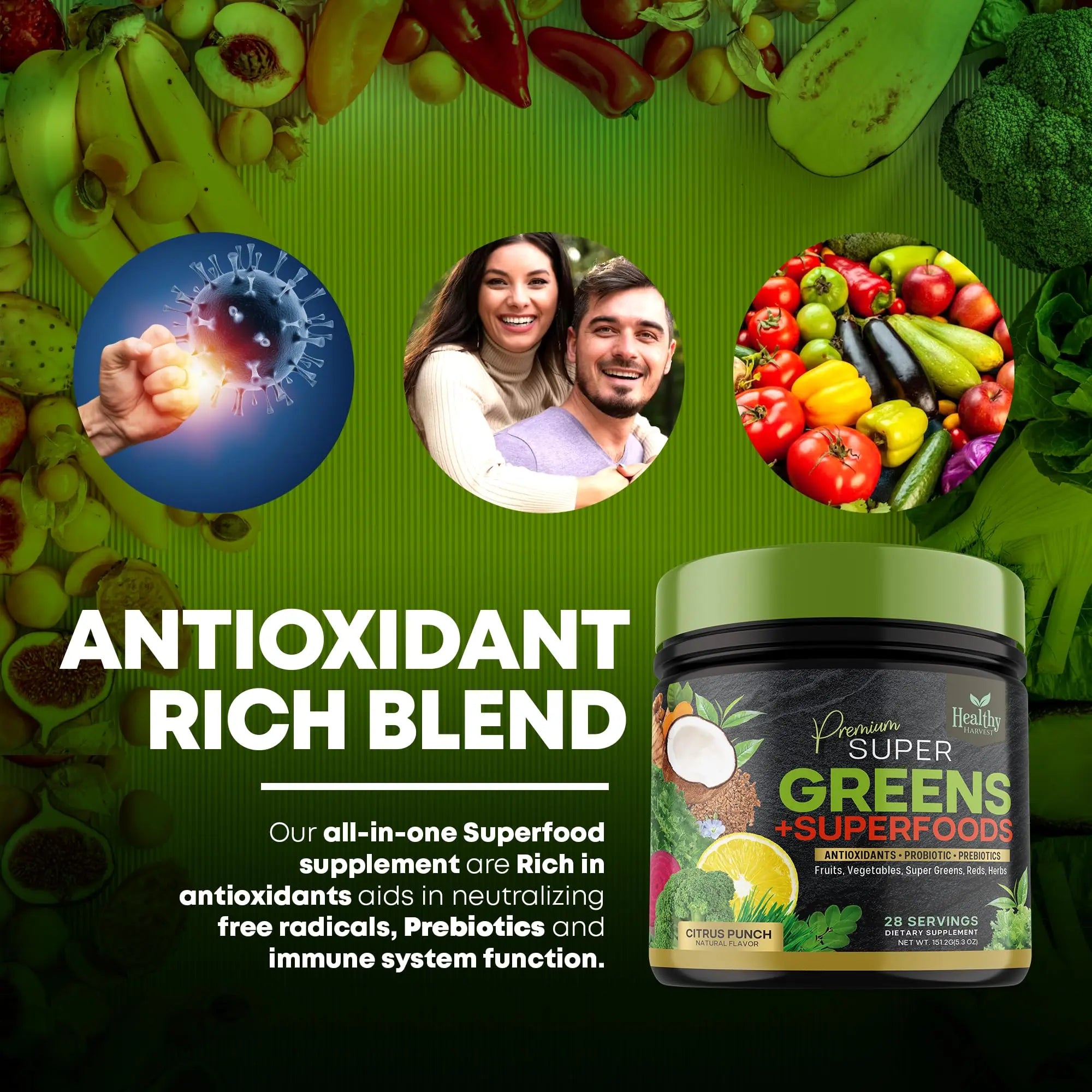 Greens Powder Superfood Supplement - Super Green Reds Smoothie Mix Blend with Spirulina Healthy Harvest Nutrition Au supplements