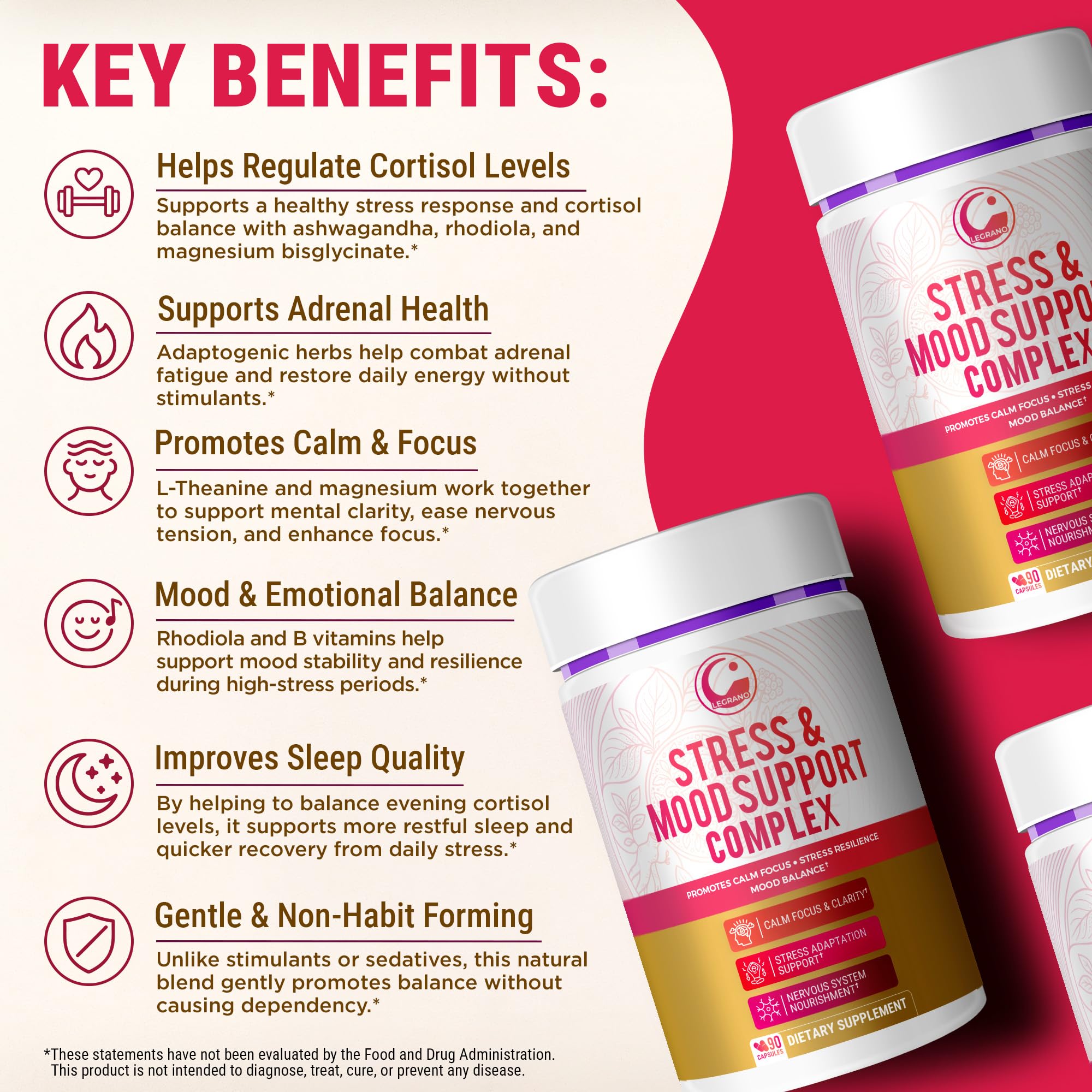 LEGRANO Cortisol Manager Supplements for Women & Men with Ashwagandha, L-Theanine, Magnesium Glycinate, Rhodiola, Ginseng – Cortisol Reducer & Adrenal Support – 90 Capsules – Calm, Focus, Balance LEGRANO Au supplements