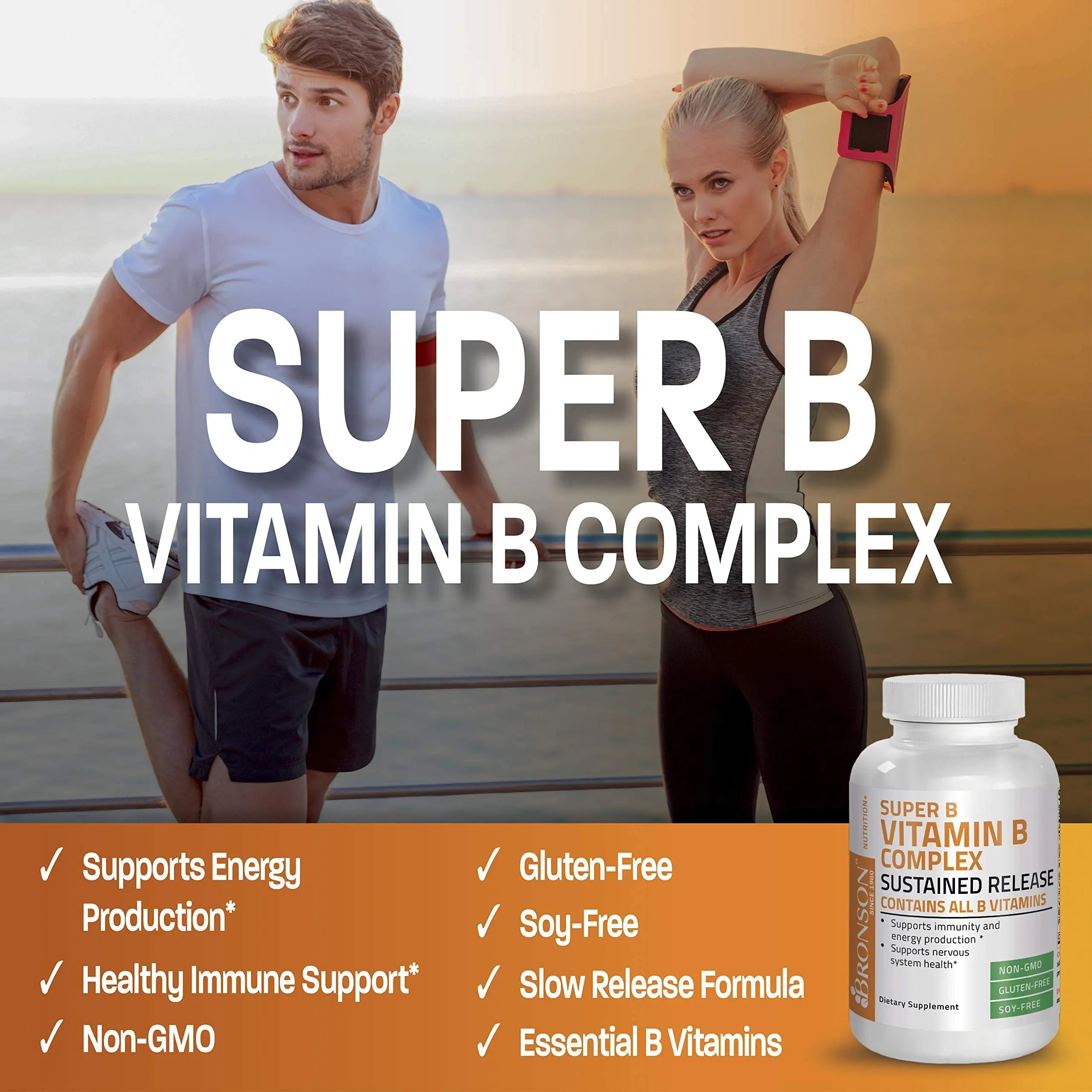 Bronson Super B Vitamin B Complex Sustained Slow Release Vitamin B1, B2, B3, B6, B9 Bronson Au supplements