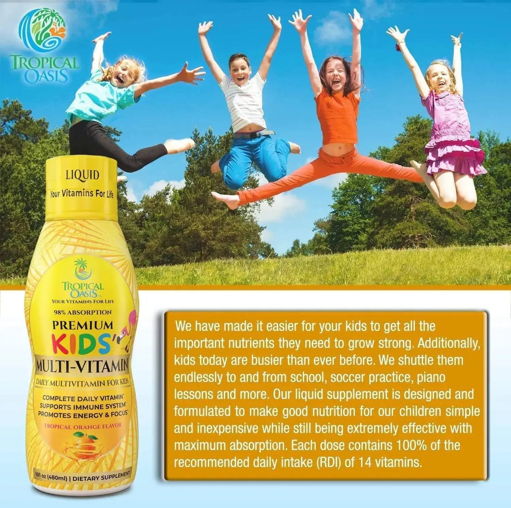 Premium Liquid Multivitamin For Kids | Sugar Free Kids Vitamins | 100% DV of 14 Vitamins for Kids | Multivitamin for Children Ages 4+ | Tropical Oasis Au supplements
