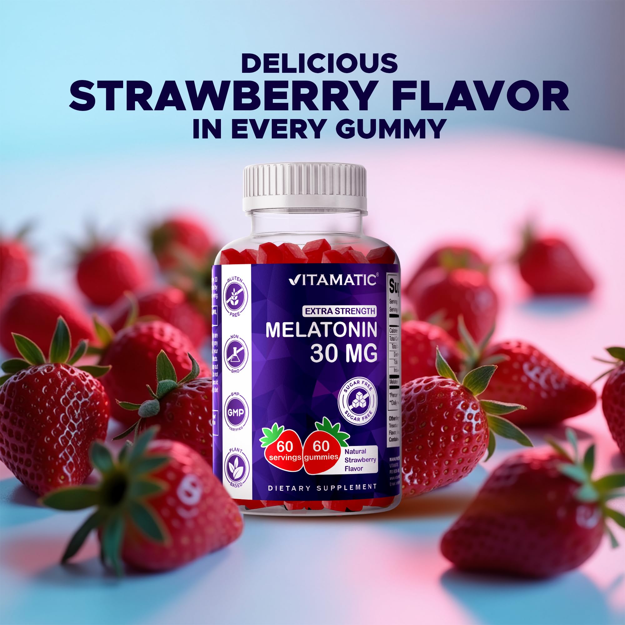 Vitamatic Sugar Free Melatonin 30mg per Gummy - 60 Servings - 60 Vegetarian Gummies - Non-Habit Forming Supplement (60 Count (Pack of 1))