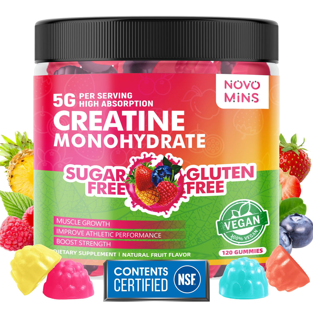 NSF Certified Creatine Gummy - Creatine Monohydrate Gummies 5000mg for Men & Women, Chewables Creatine Monohydrate for Muscle Strength, Muscle Builder, Energy Boost, Pre-Workout Supplement(120 Count) novomins Au supplements