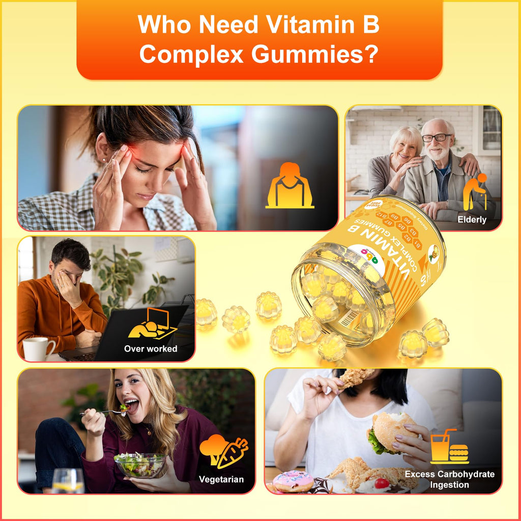 NEWOLITE Vitamin B Complex Gummies for Adult Kid-Pineapple Flavor-Chewable Supplement with 8 Essential B Vitamins