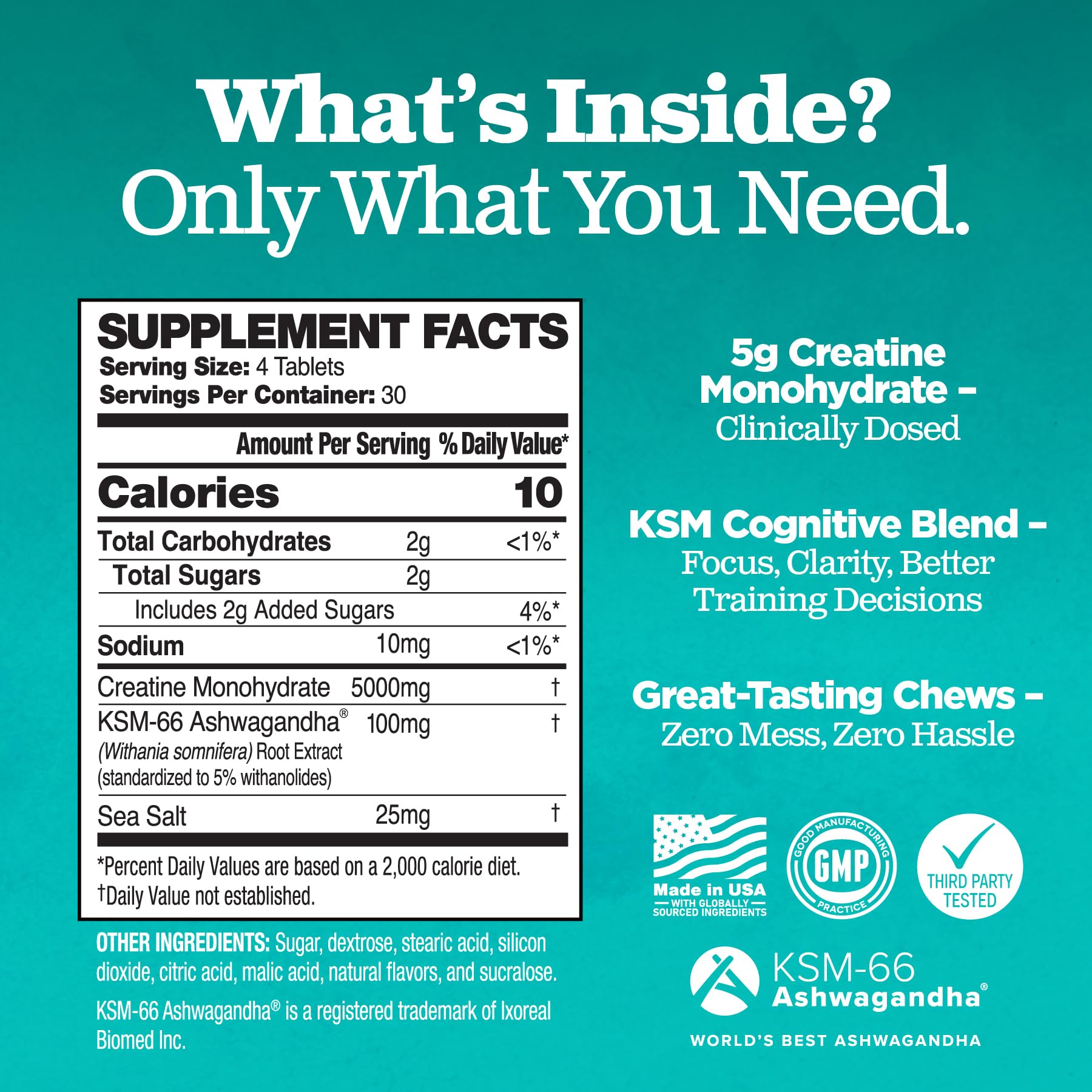 Creatine Chews - 5000mg Creatine Monohydrate Tablets for Men & Women with Ashwagandha KSM-66 - Low Sugar Muscle Support & Cognitive Boost - Gummy Alternative - 120 Count (Strawberry Lemonade) Attain Nutrients Au supplements