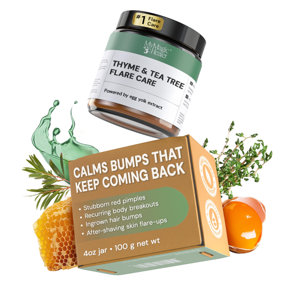 MyMagicHealer Thyme & Tea Tree Flare Care | Cystic Acne, Folliculitis, Ingrown Hair, Keratosis Pilaris, Razor Bumps, Body Bumps, Blind Pimples Multi-purpose Solution
