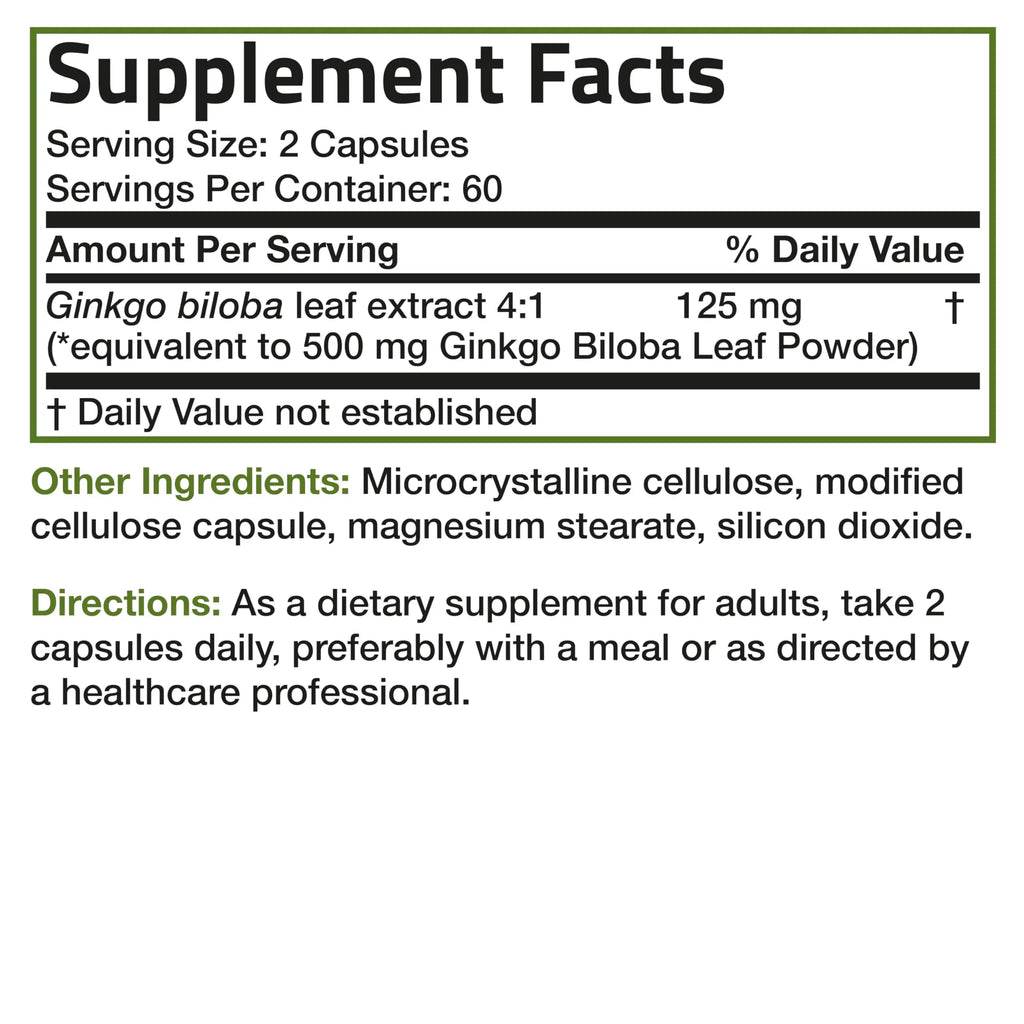 Bronson Ginkgo Biloba Extra Strength 125mg (4:1 Extract) Equivalent to 500mg Bronson Au supplements