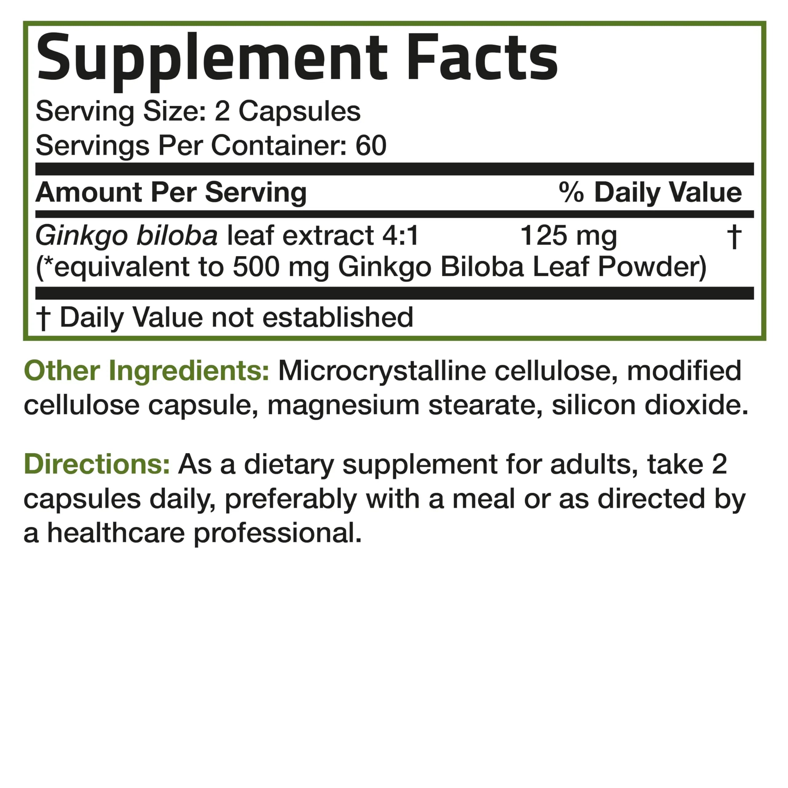 Bronson Ginkgo Biloba Extra Strength 125mg (4:1 Extract) Equivalent to 500mg Bronson Au supplements