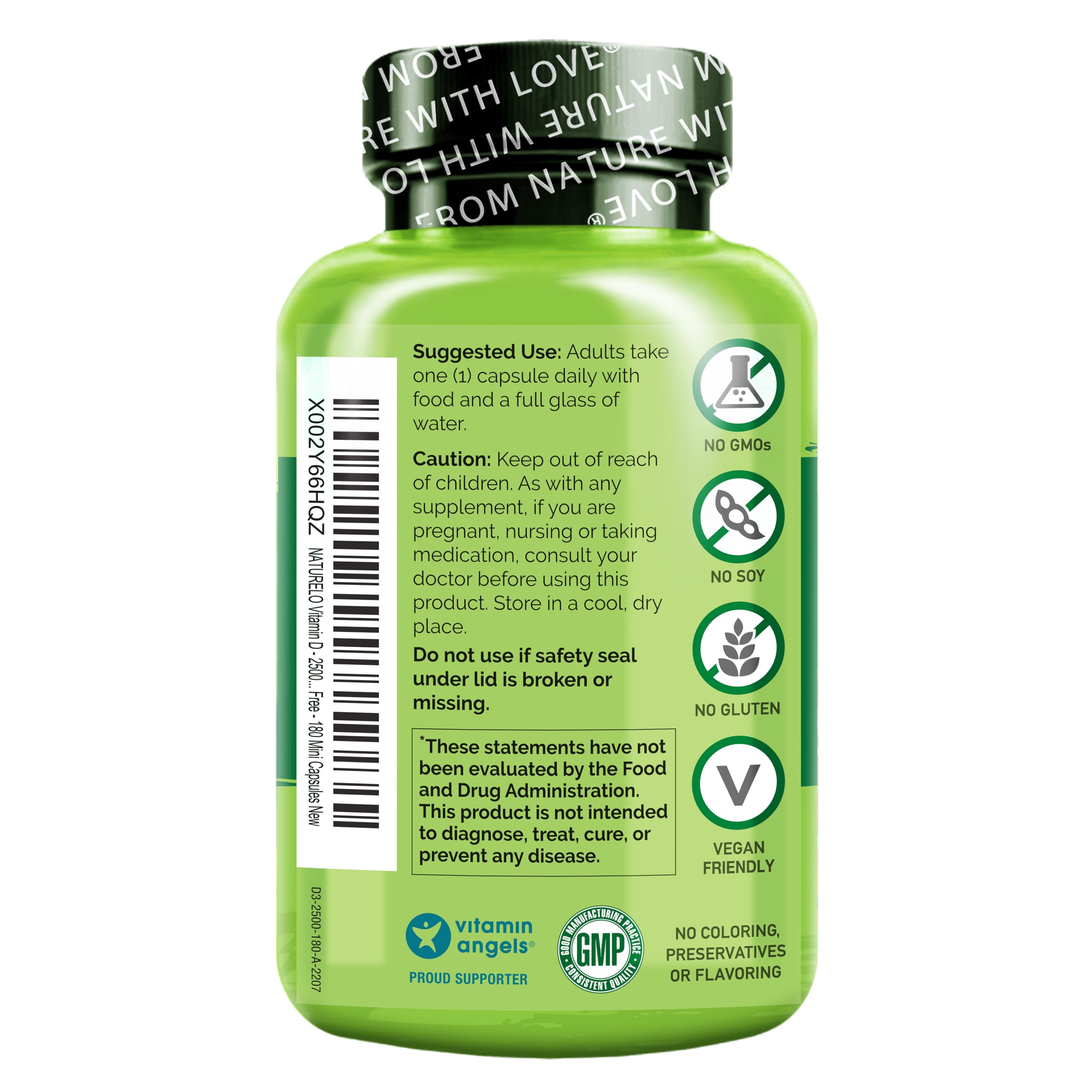 NATURELO Vitamin D - 2500 IU - Plant Based from Lichen - Natural D3 Supplement for Immune System, Bone Support, Joint Health - Vegan