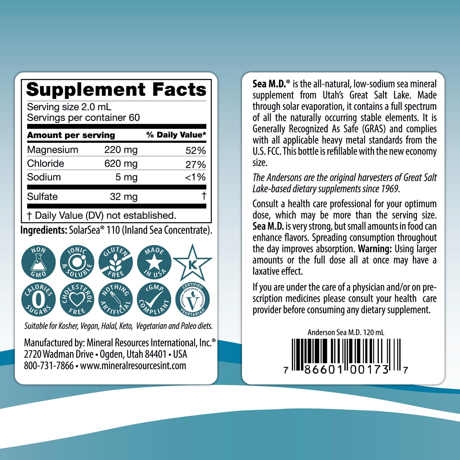Anderson Sea M.D. Concentrated Trace Mineral Drops, 79 Trace Minerals with Magnesium, Sodium and Chloride Electrolytes - Supports Hydration, Energy