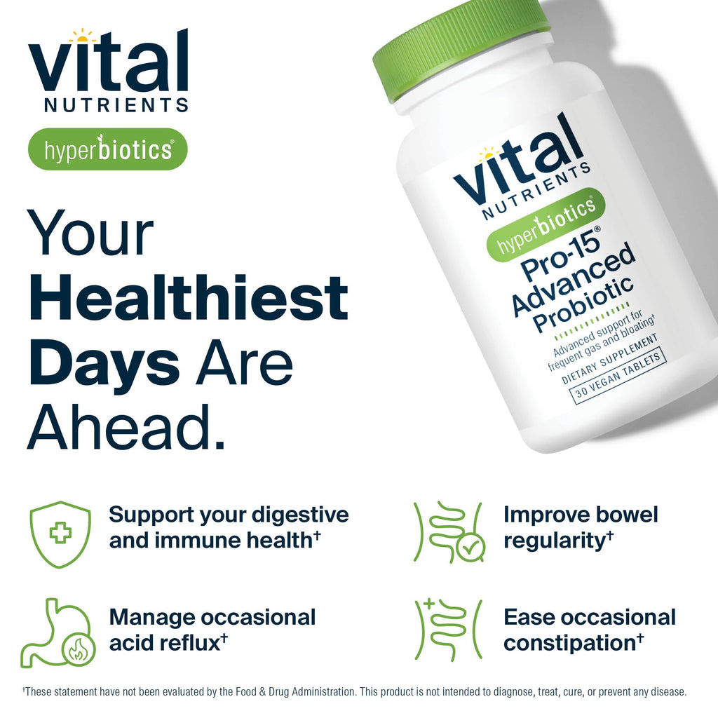 Hyperbiotics Vital Nutrients Pro-15 Advanced Probiotics for Women and Men | 15 Strains + Kiwifruit | Clinically Studied Daily Probiotics for Digestive Health, Gas, & Bloating | 30 Vegan Tablets Hyperbiotics Au supplements