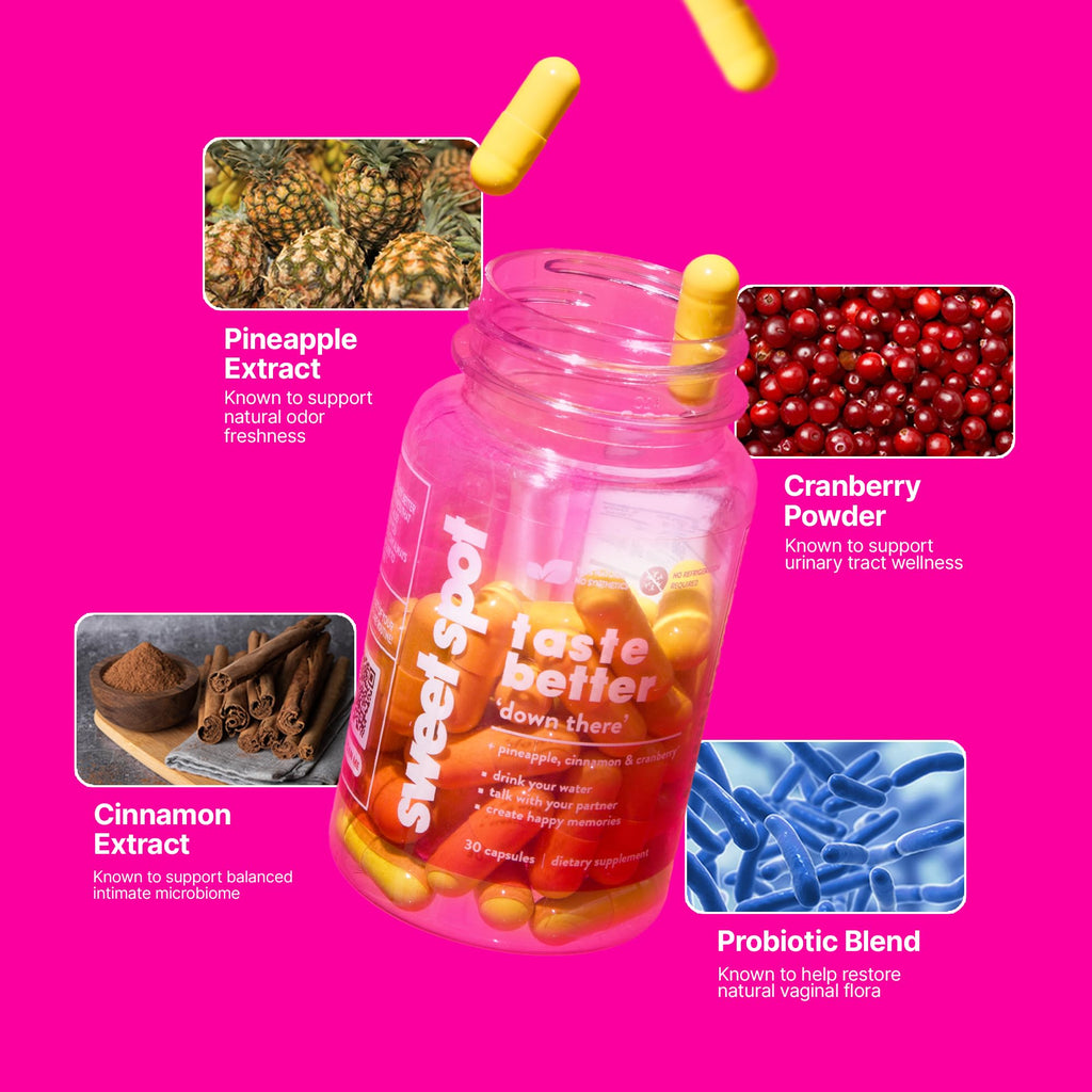 Sweet Spot – Pineapple & Cranberry Vaginal Health Supplement, 60 Capsules – Freshens Taste, Promotes Feminine Balance