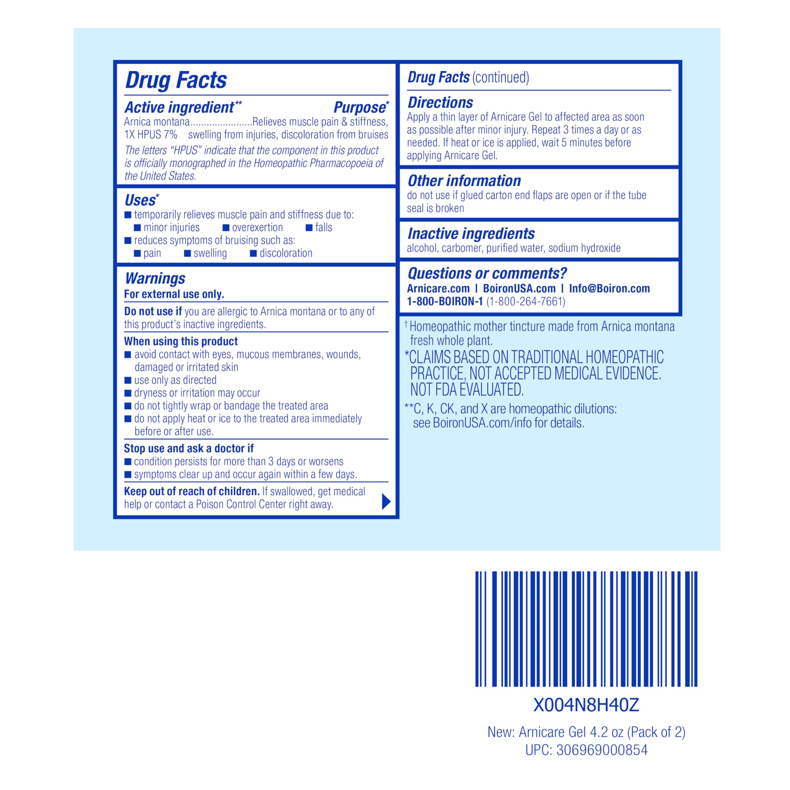 Boiron Arnicare Gel 4.2 oz (Twin Pack) for Joint Pain Relief, Muscle Pain, Muscle Soreness, and Swelling from Bruises or Injury - Non-Greasy and Fragrance-Free Arnica Boiron Au supplements