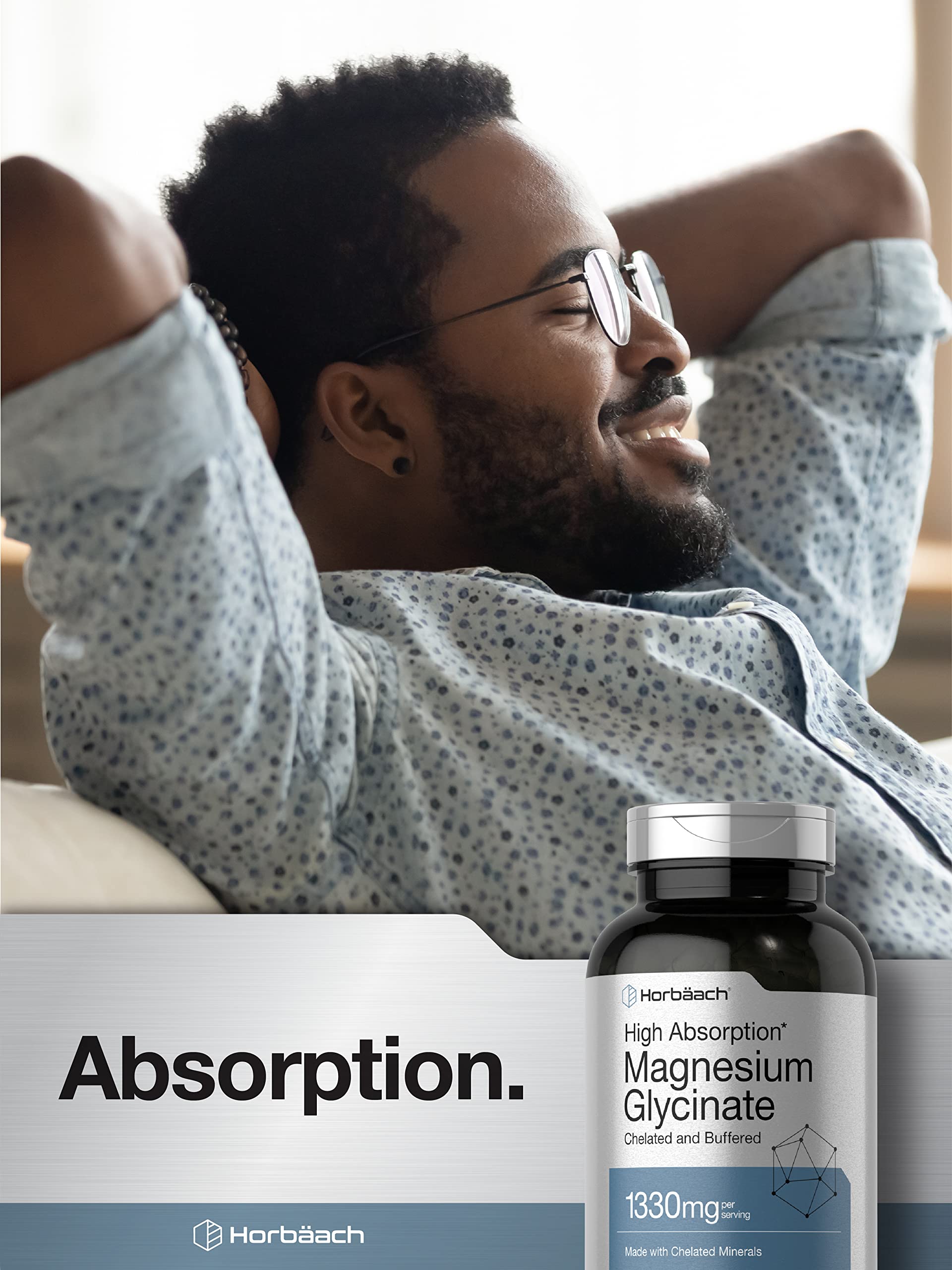 Horbaach Magnesium Glycinate 1330mg | 250 Capsules | Buffered with Chelated Minerals | 240 mg per Serving | Non-GMO, Gluten Free Supplement